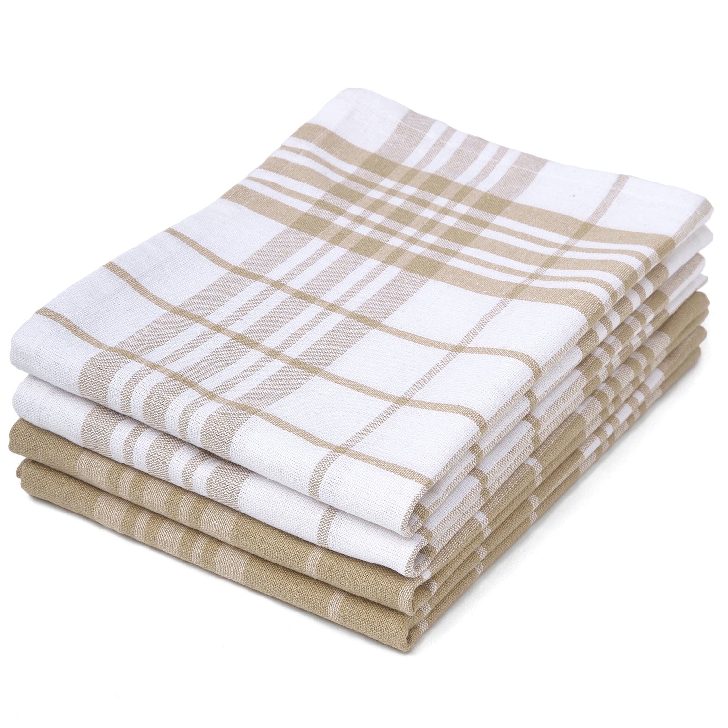 Neat stack of freshly folded checked cotton kitchen towels