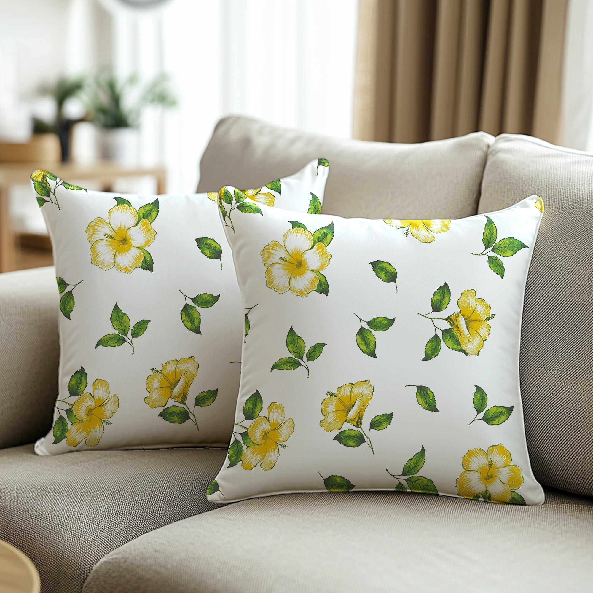 Micro Hibiscus Yellow Cushion Cover