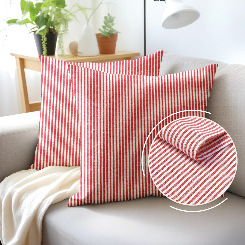 Cotton Ticking Red Cushion Cover (Pack of 2) - Main Image
