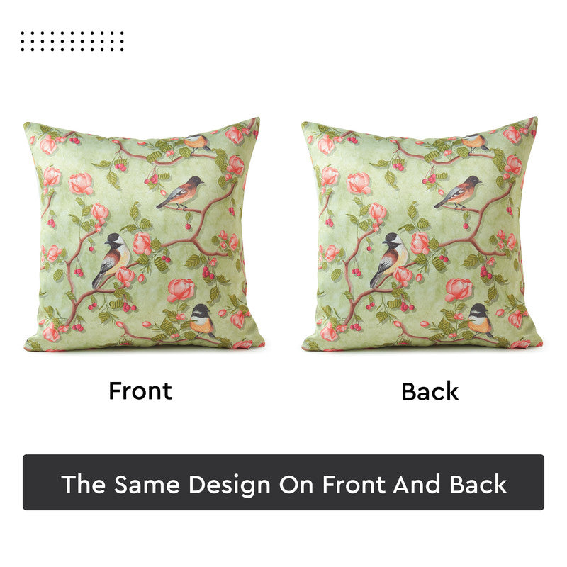 Blackout Polyester Sage Green Birds Cushion Cover