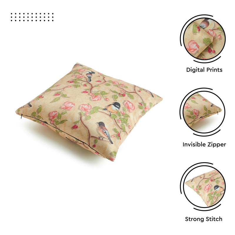Blackout Polyester Pale Gold Birds Cushion Cover