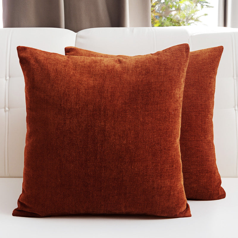 Chenille Rust Orange Cushion Cover (Pack of 2)1