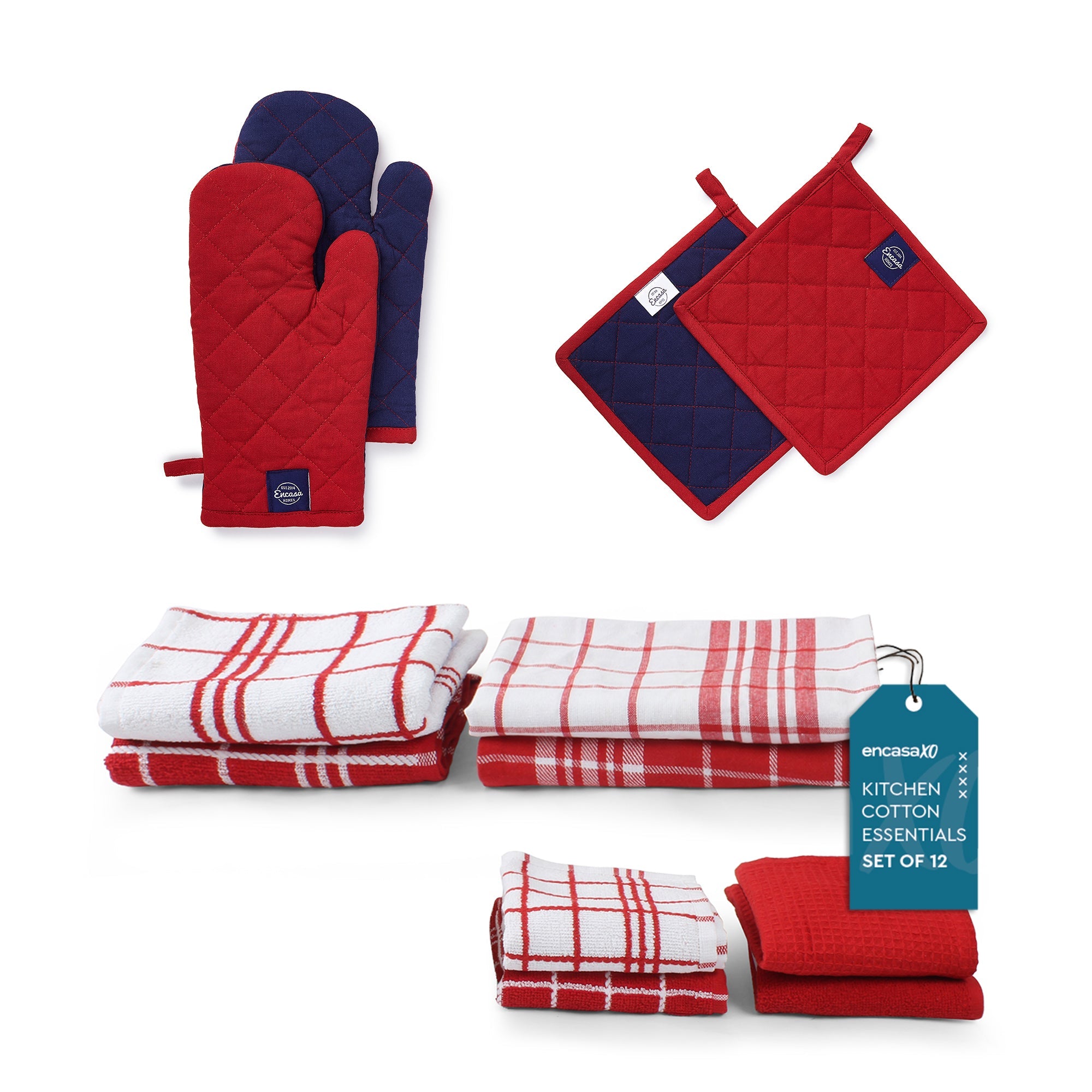 Cotton Red Combo Kitchen Set (Pack of 12)