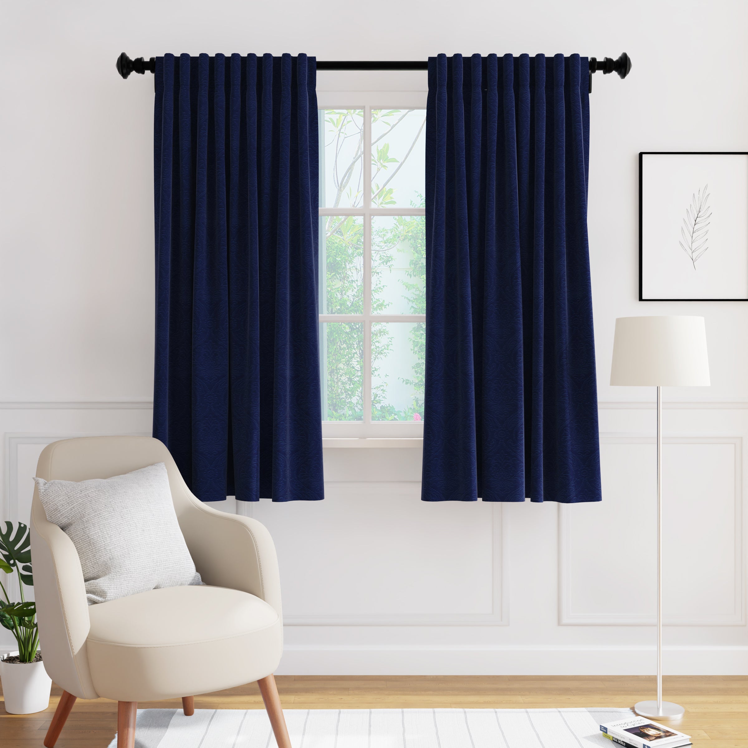 Embossed Velvet Navy Blue Curtain