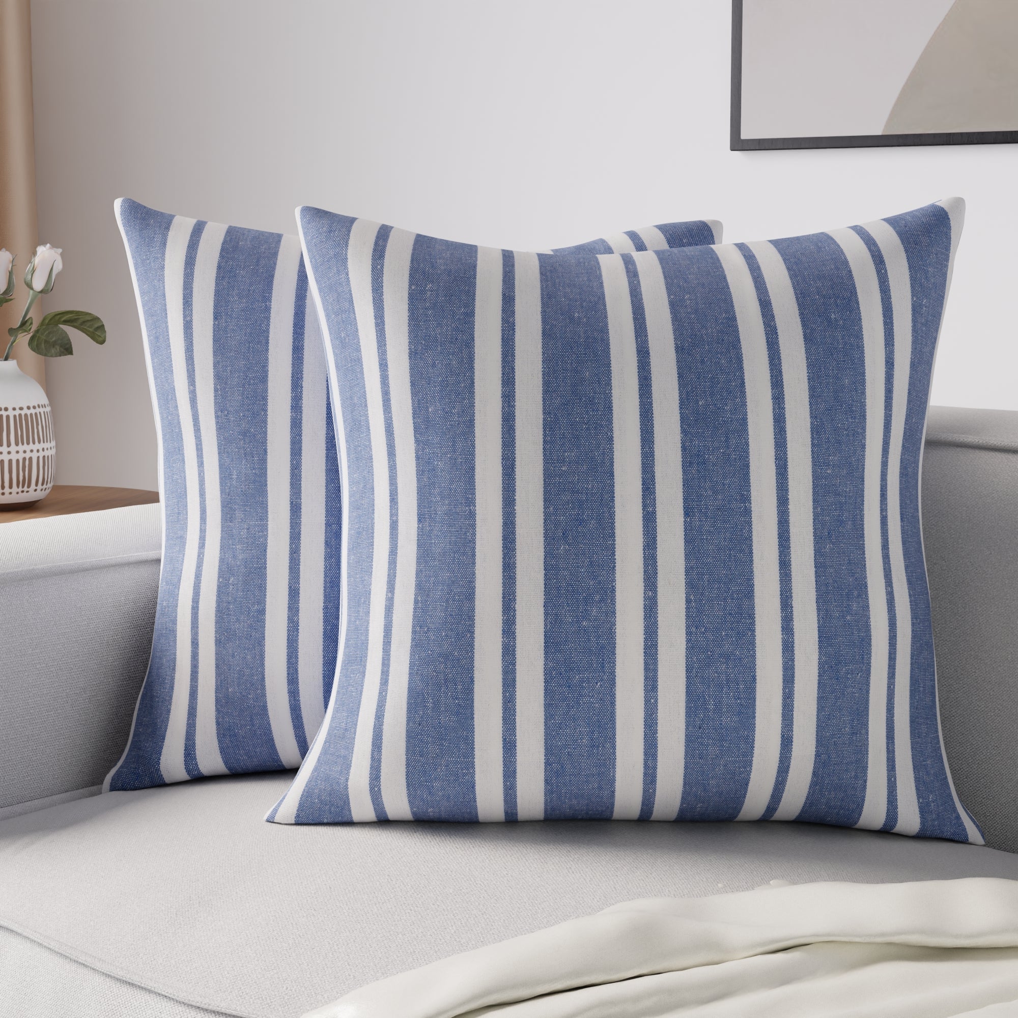 RC Yarn-Dyed Franca Blue Stripes Cushion Cover (Pack of 2)