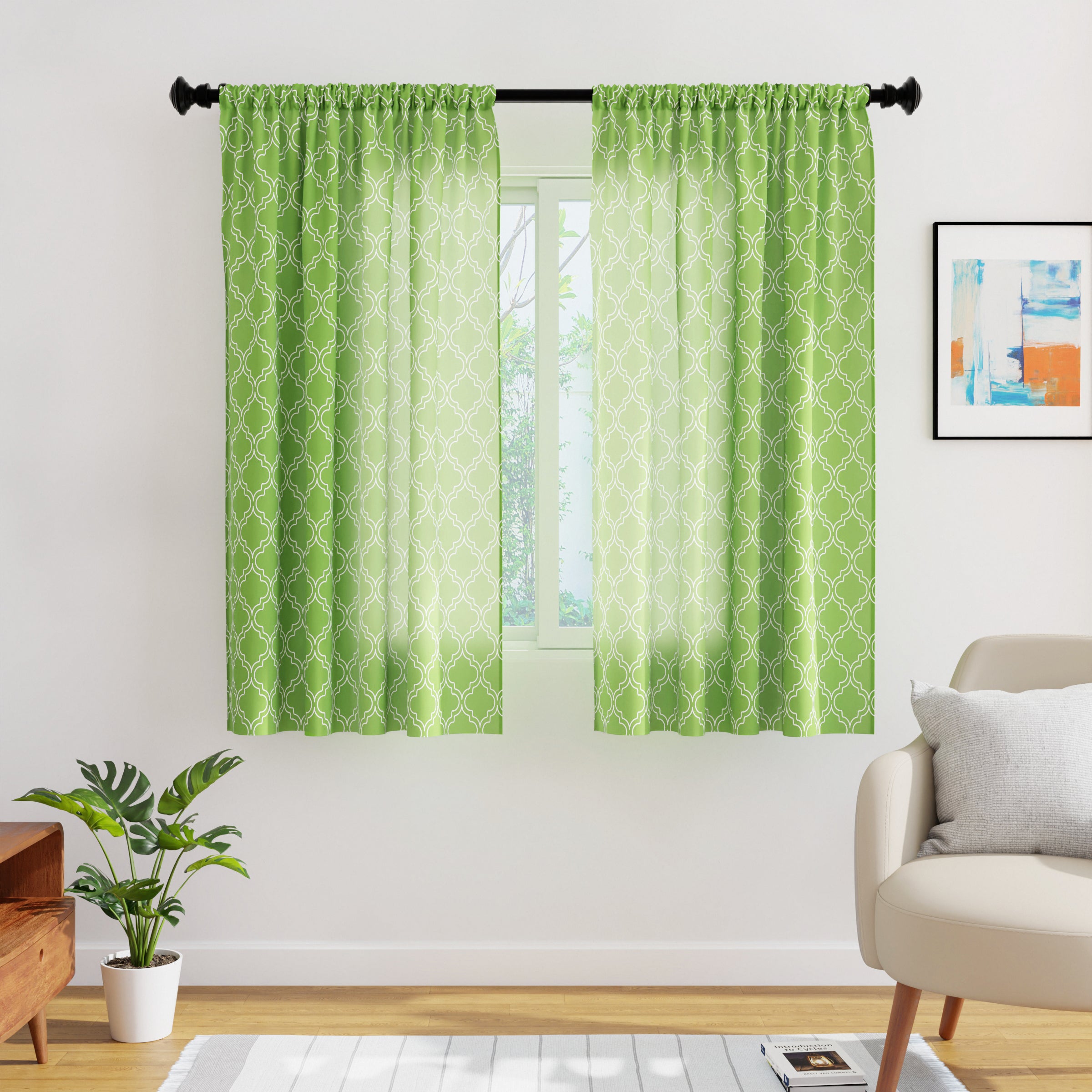 Polyester Trellis Greenery Curtain (Pack of 2)