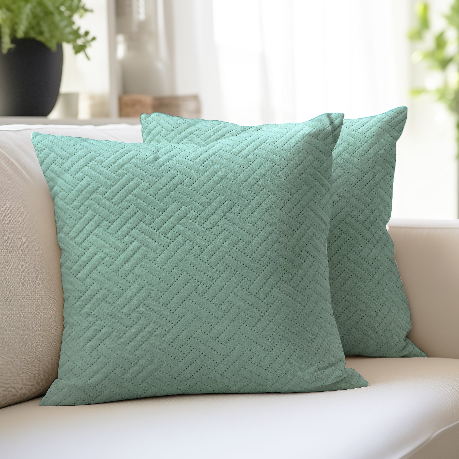Quilted Velvet Teal Cushion Cover (Pack of 2)