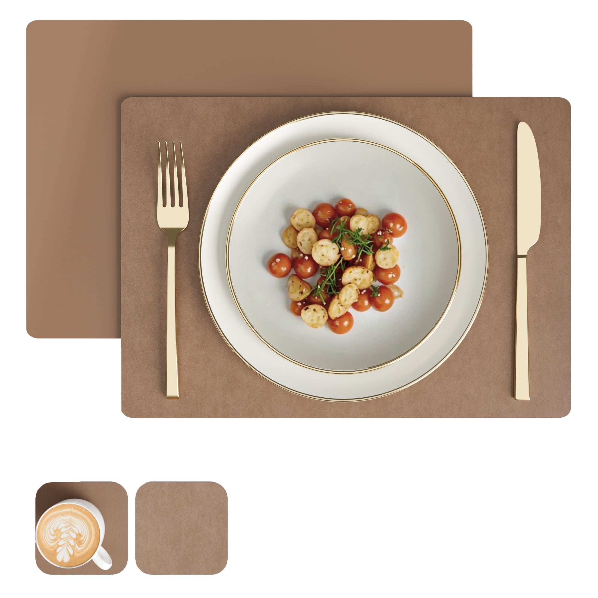2 Sided Leather Taupe Placemat + Coaster