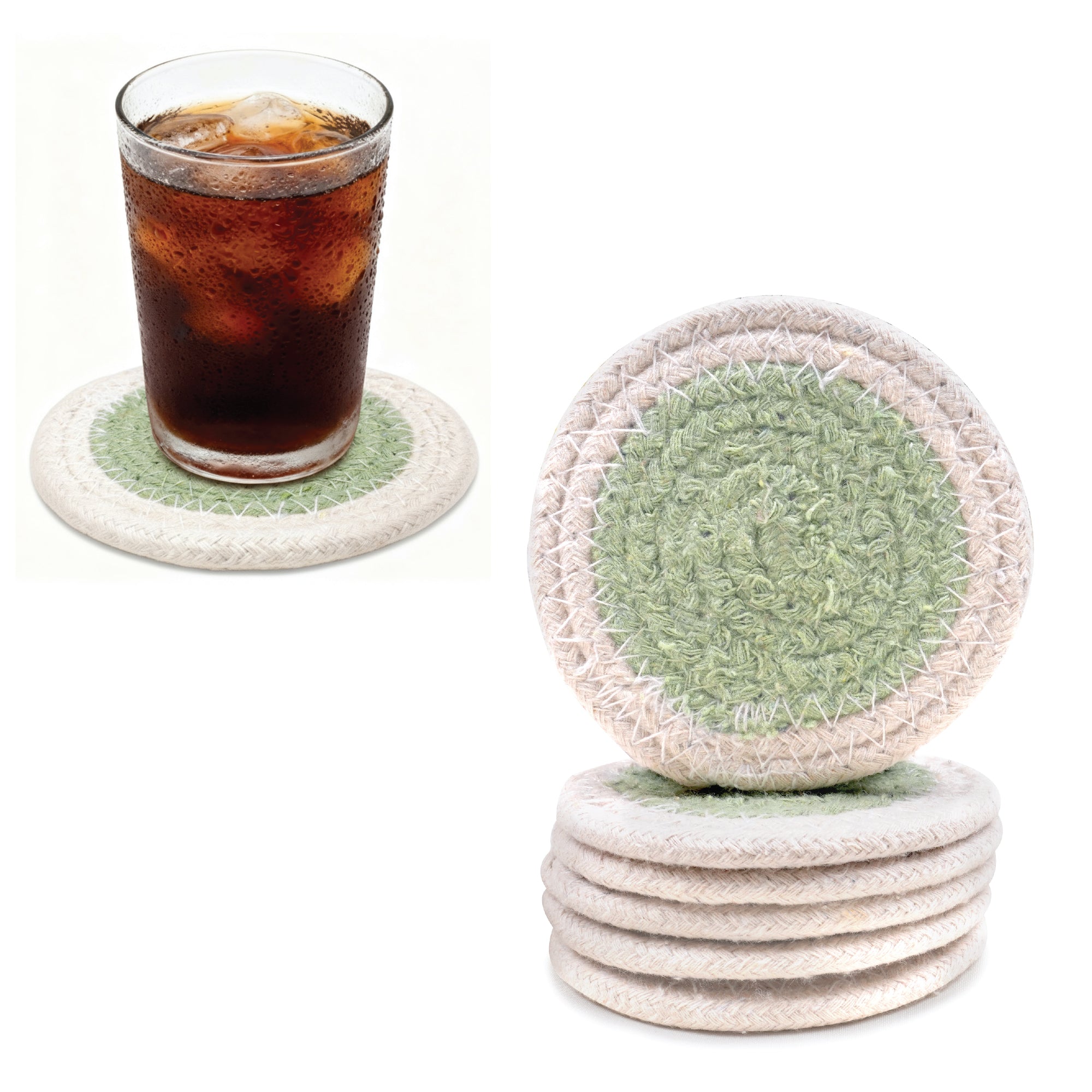 Cotton Sage & Off White Coaster