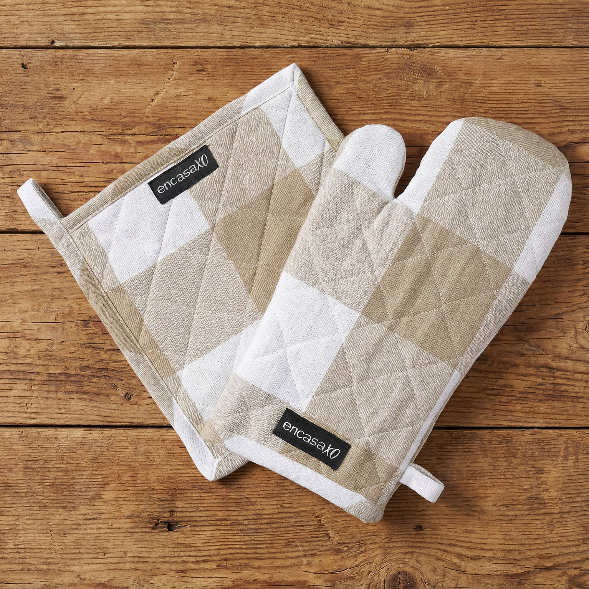 Cotton Buffalo Beige Checks Oven Glove & Pot Holder