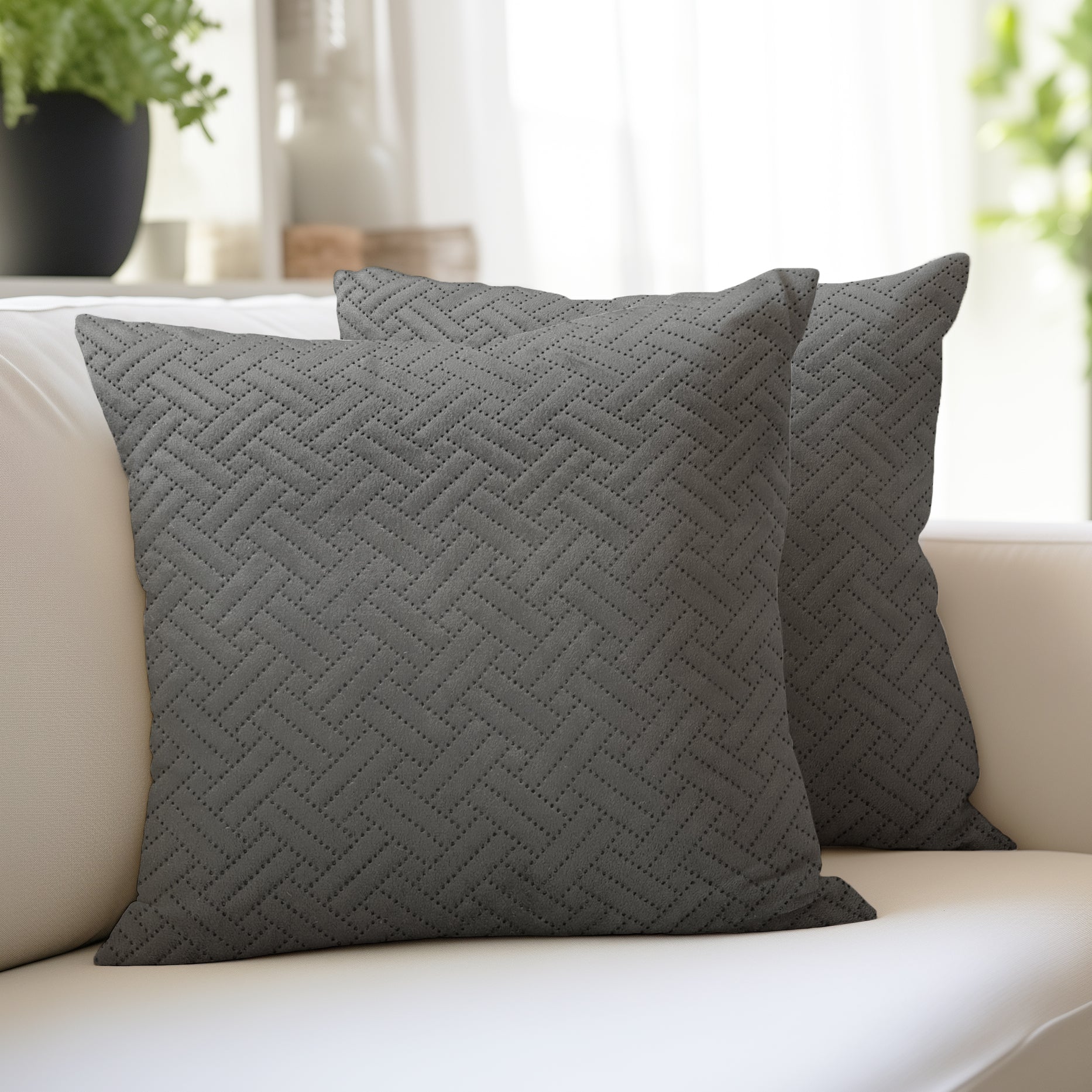 Quilted Velvet Dark Grey Cushion Cover (Pack of 2)