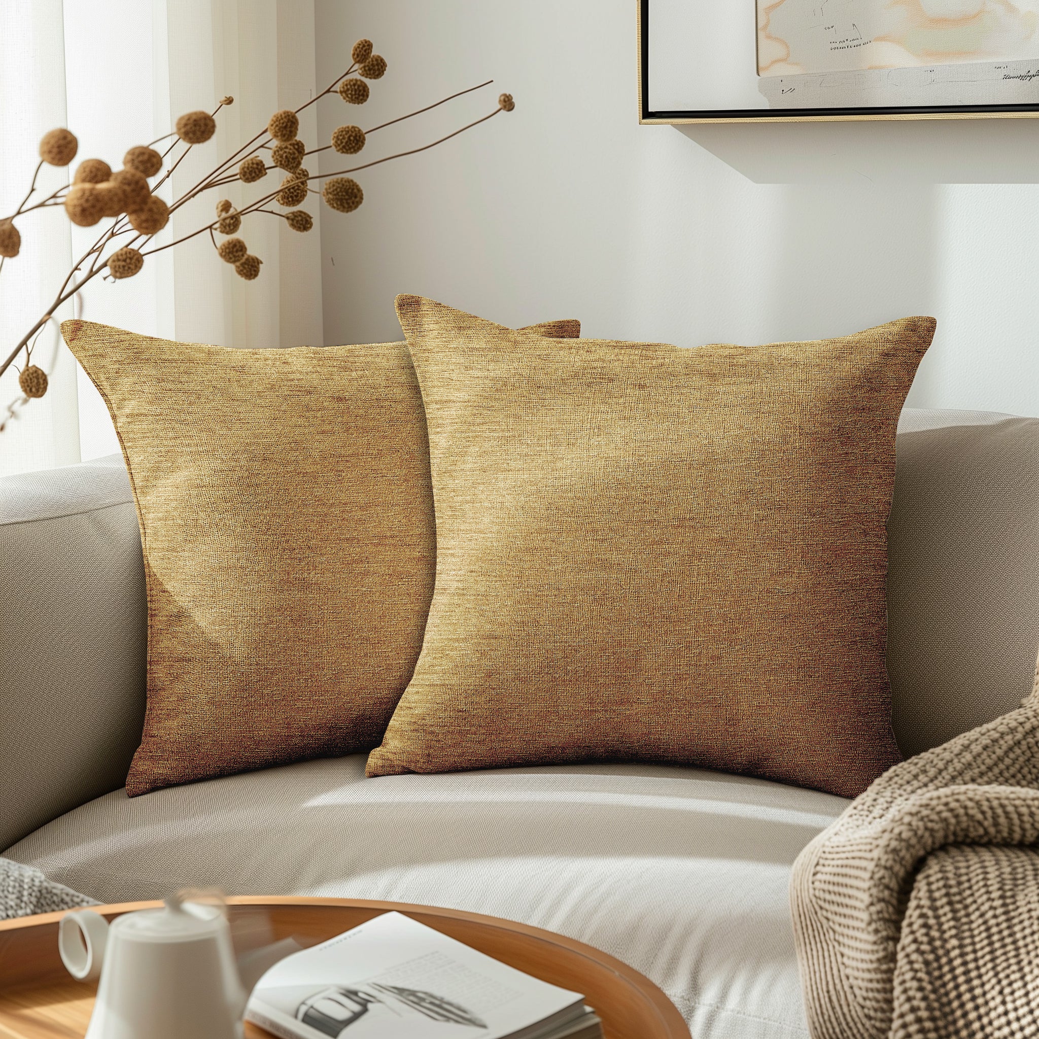 Chenille Gold Cushion Cover (Pack of 2)
