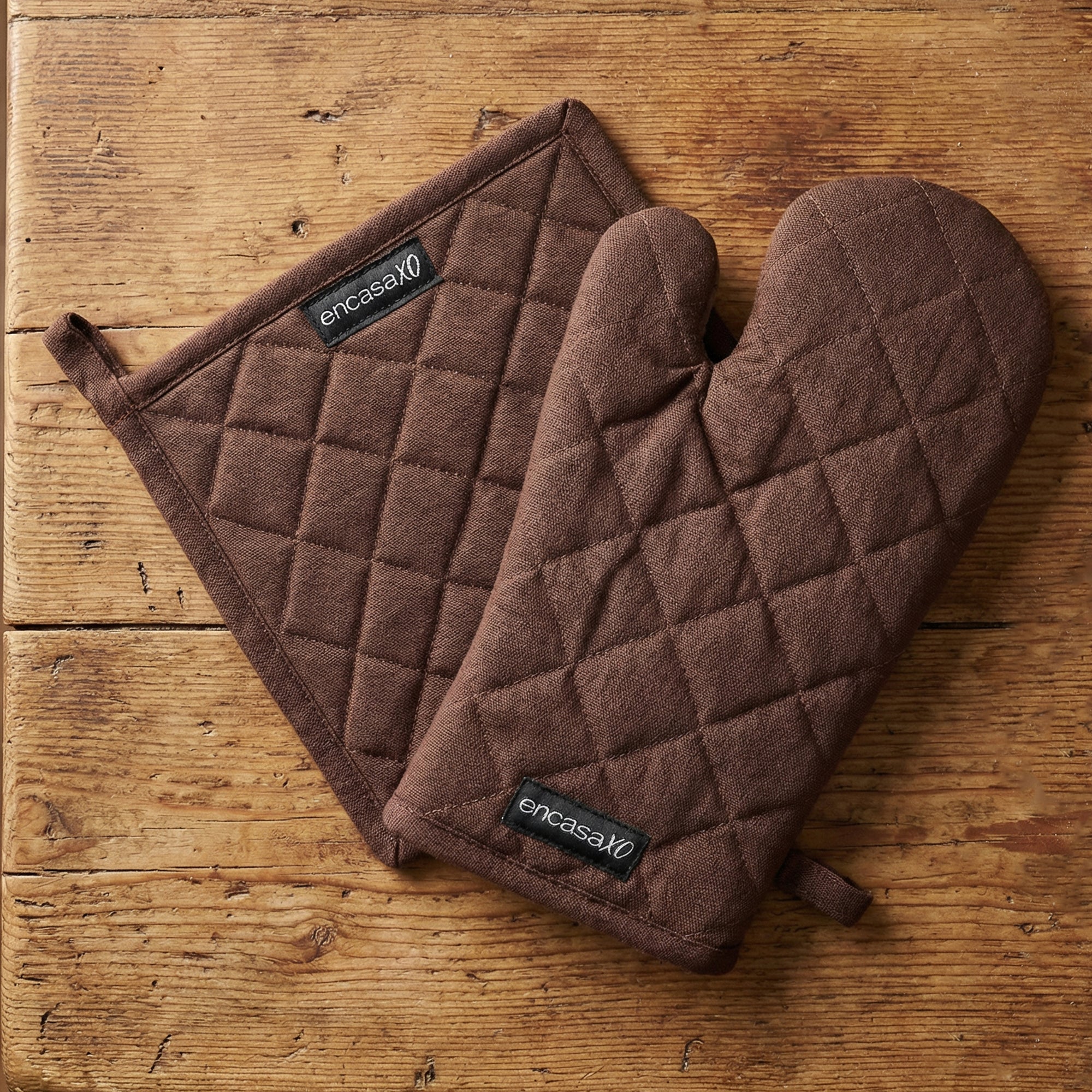 Cotton Dark Taupe & Beige Oven Glove & Pot Holder