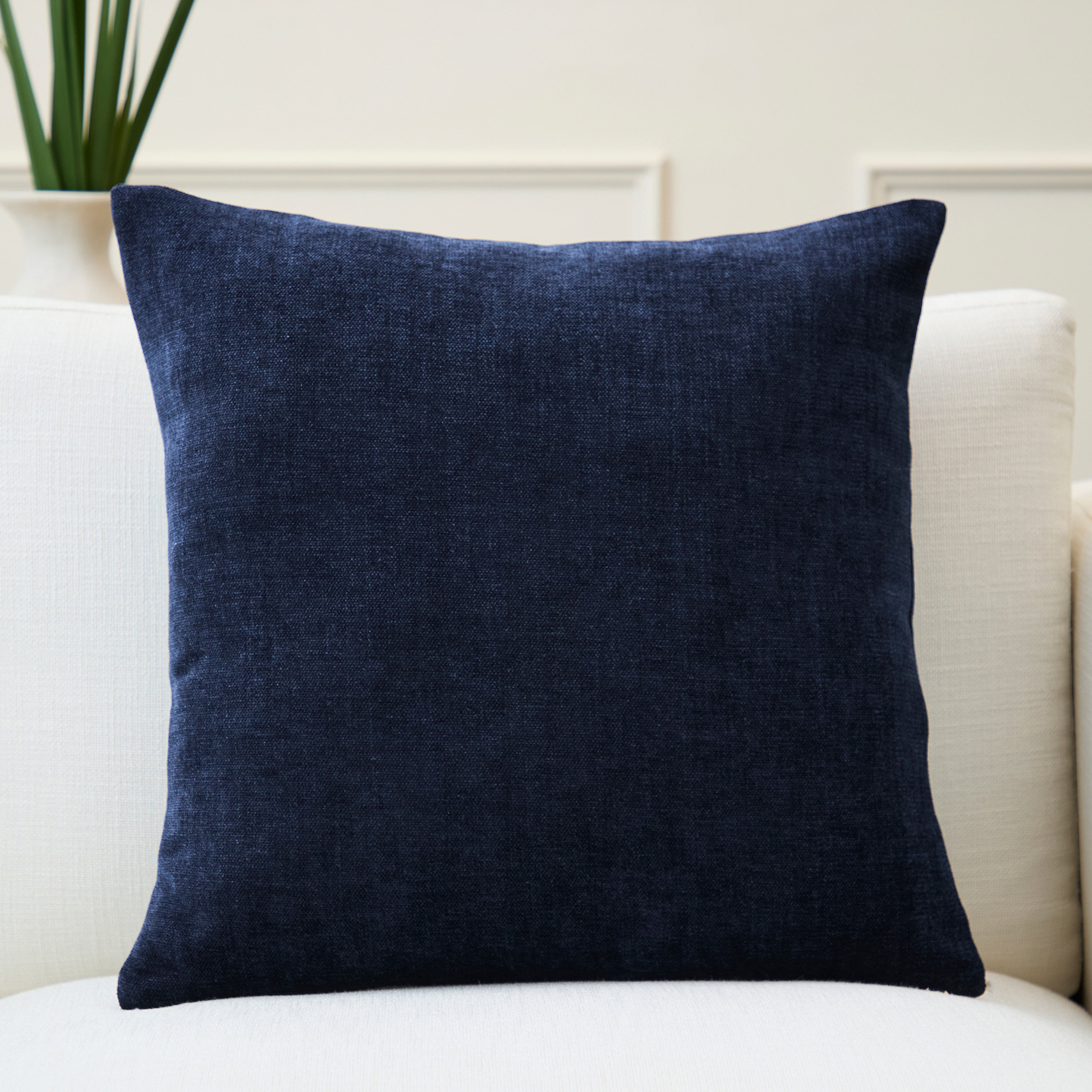 Chenille Solid Navy Blue Cushion Cover (Pack of 1)