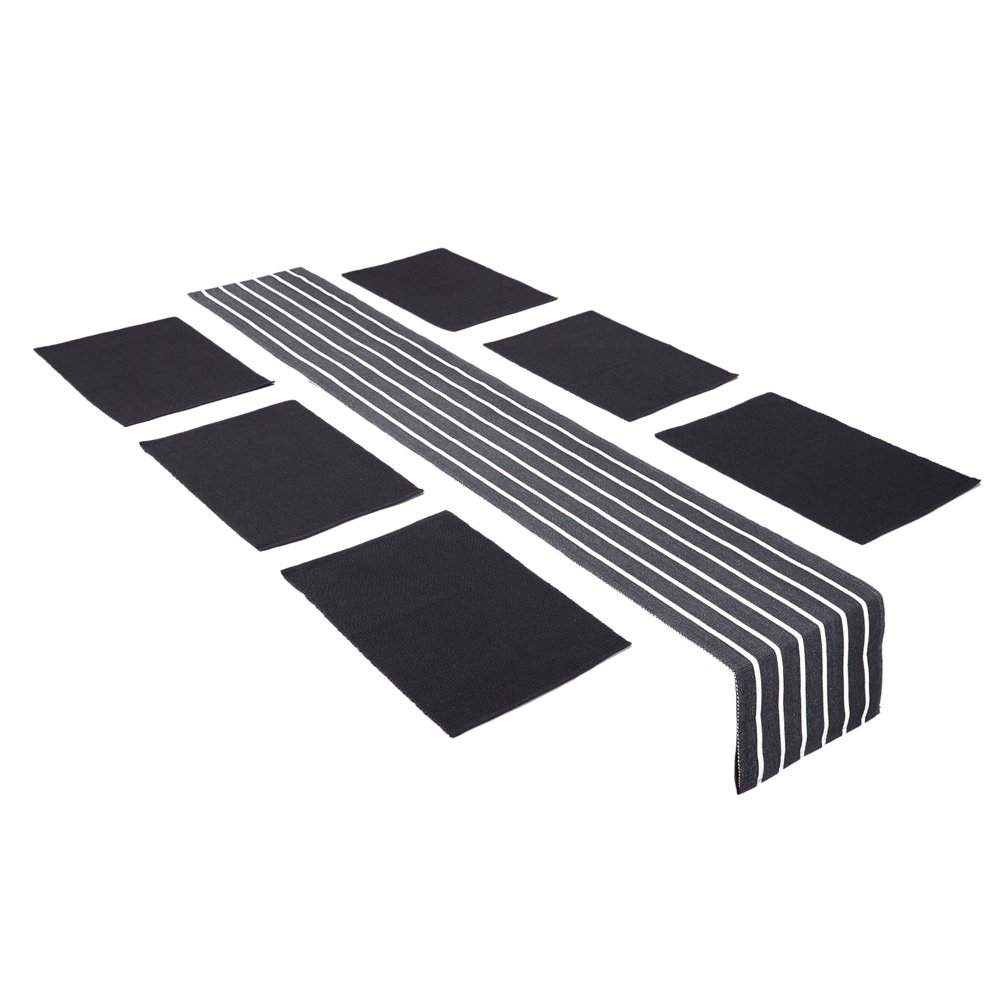 Cotton Roma Grey Table Runner+Placemat (Pack of 7)