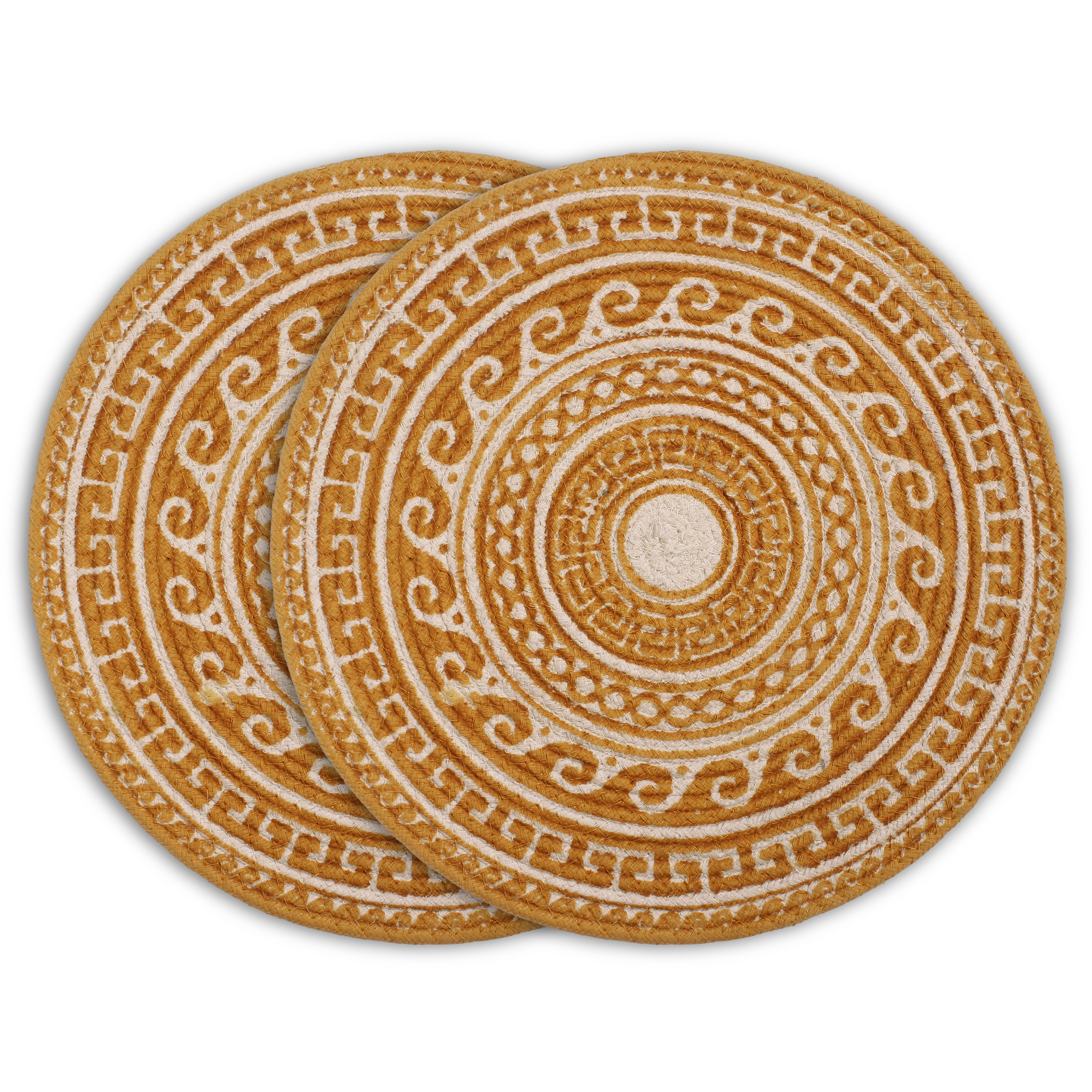 Cotton Mustard Mandala Print Placemat (Pack of 2)