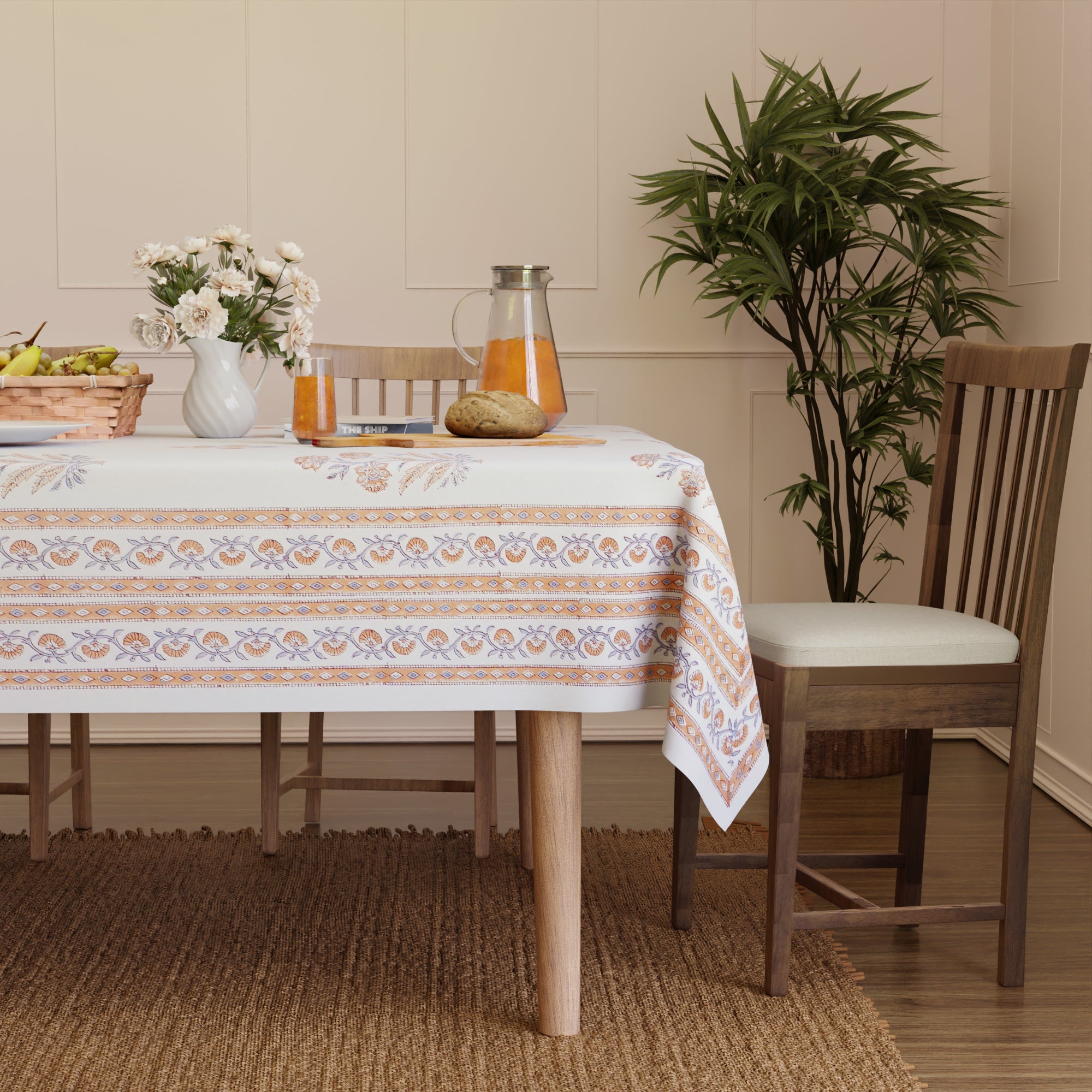 Jaipuri Hand block Print Cotton Rosebush Tablecloth