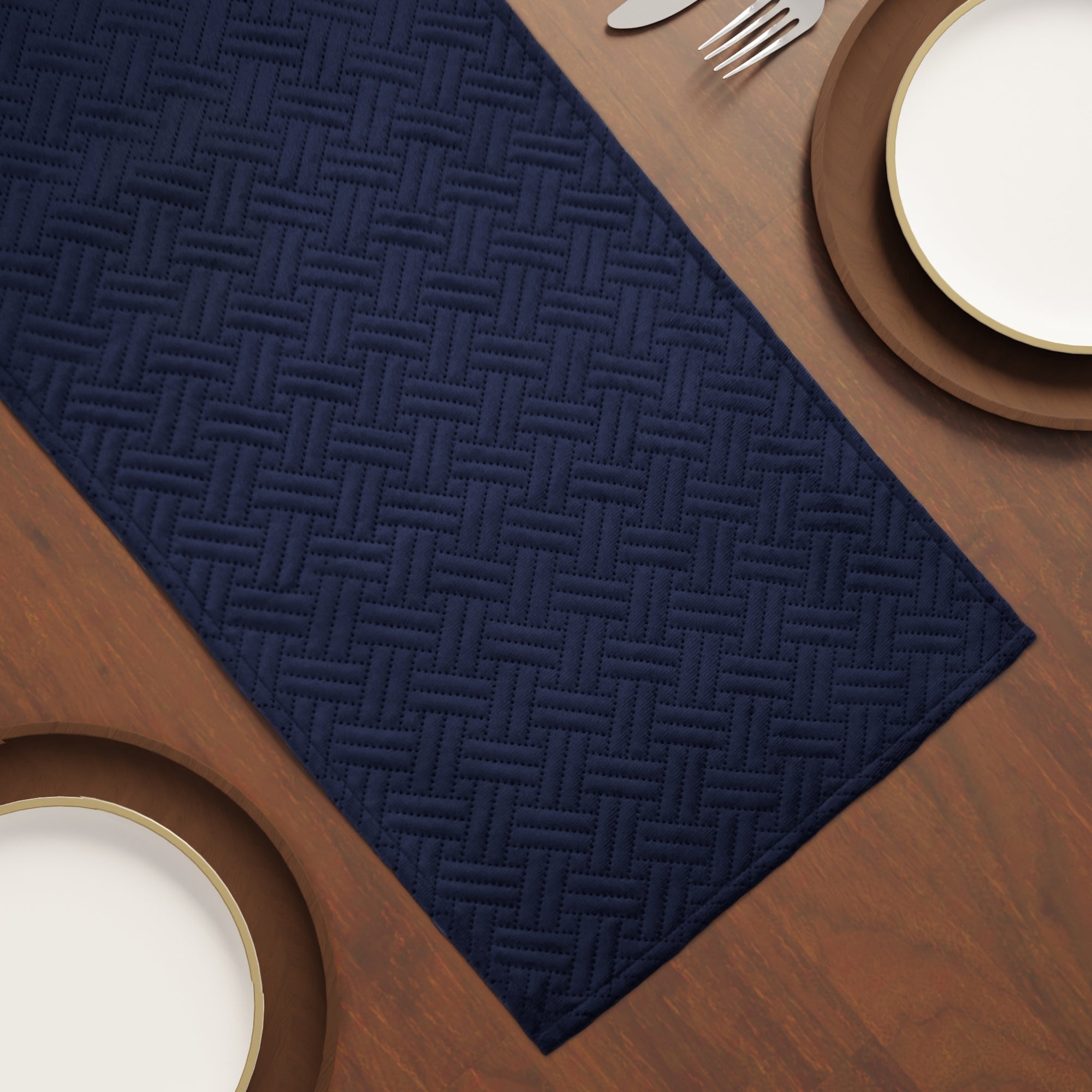 Quilted Velvet Navy Blue Table Runner