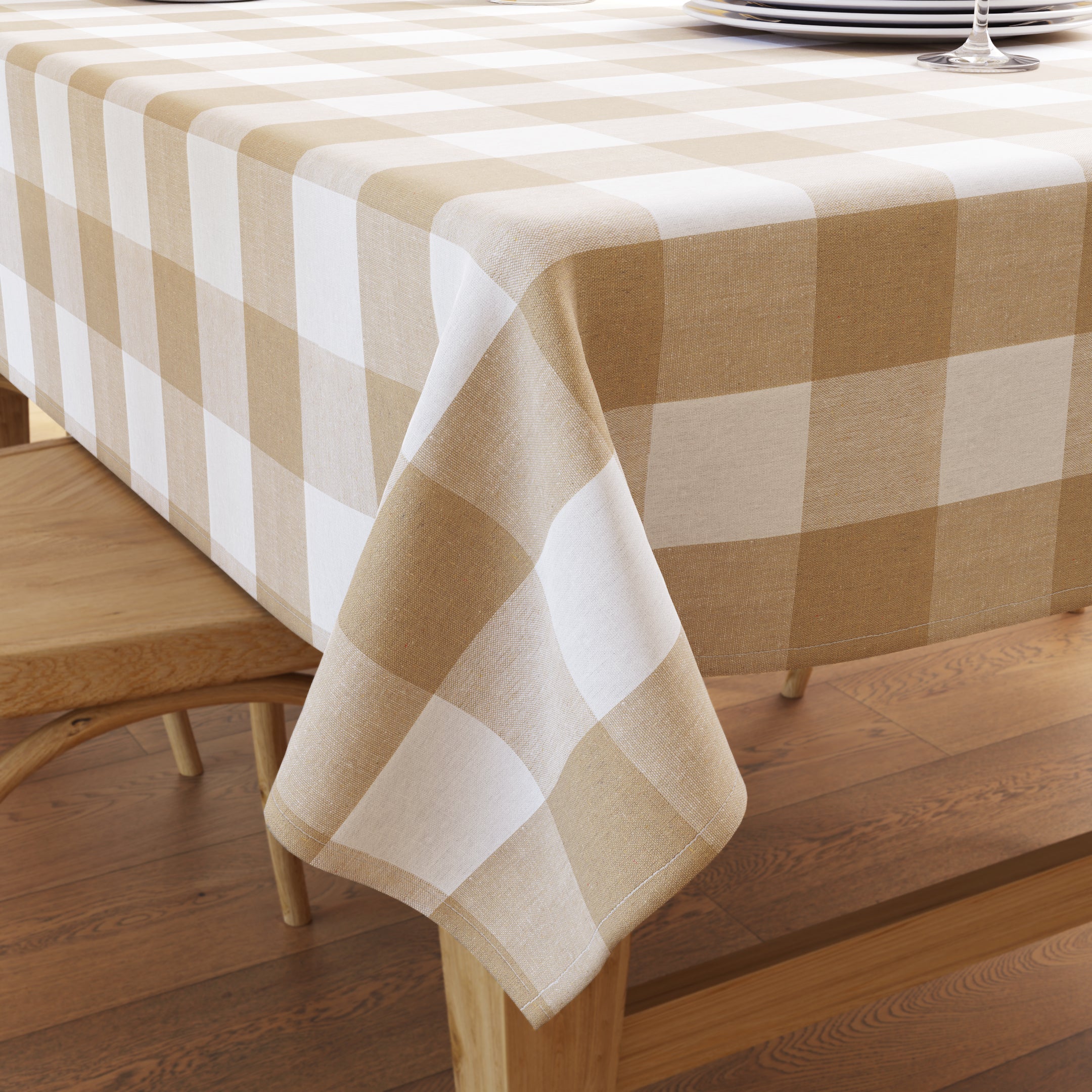 Cotton Buffalo Beige Checks Table Cloth (Pack of 1)