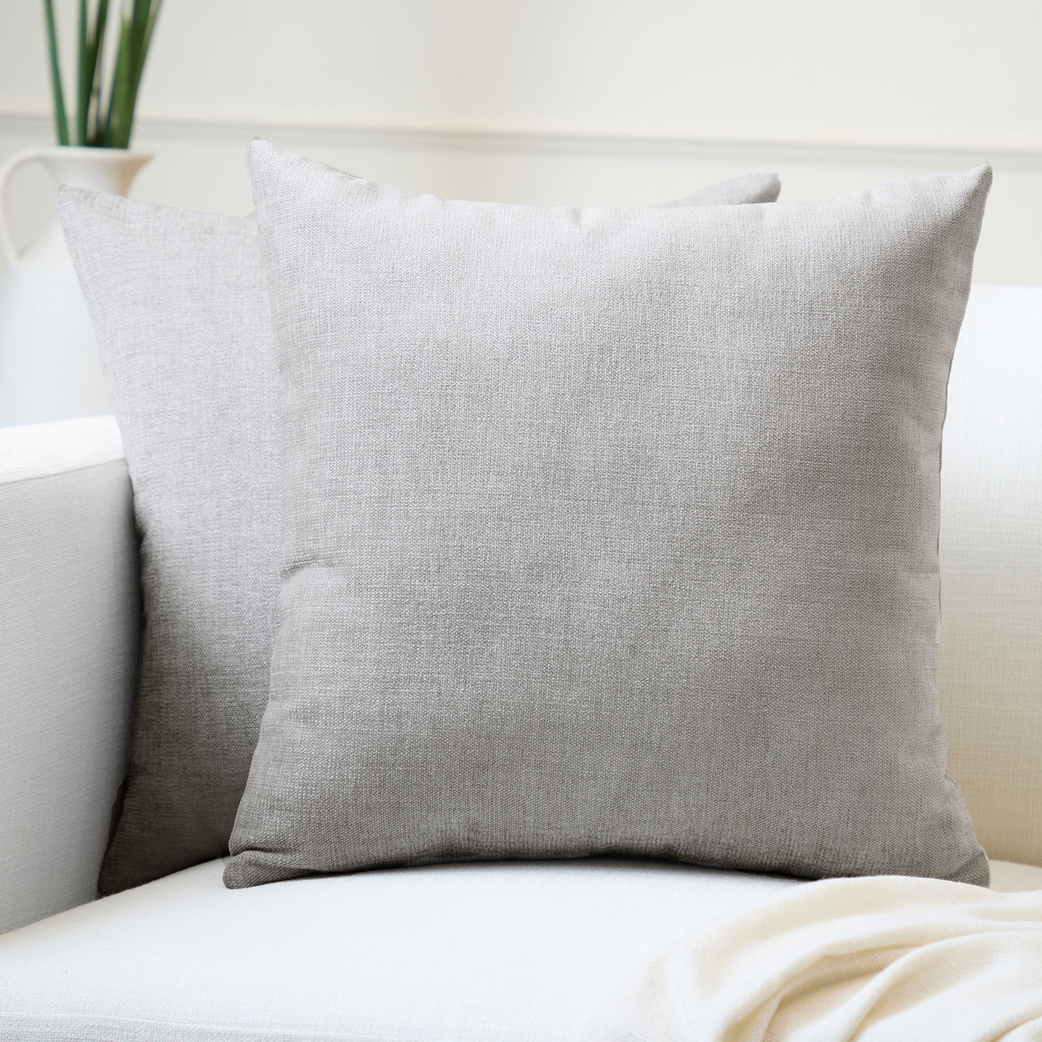 Chenille Solid Light Grey Cushion Cover (Pack of 2)