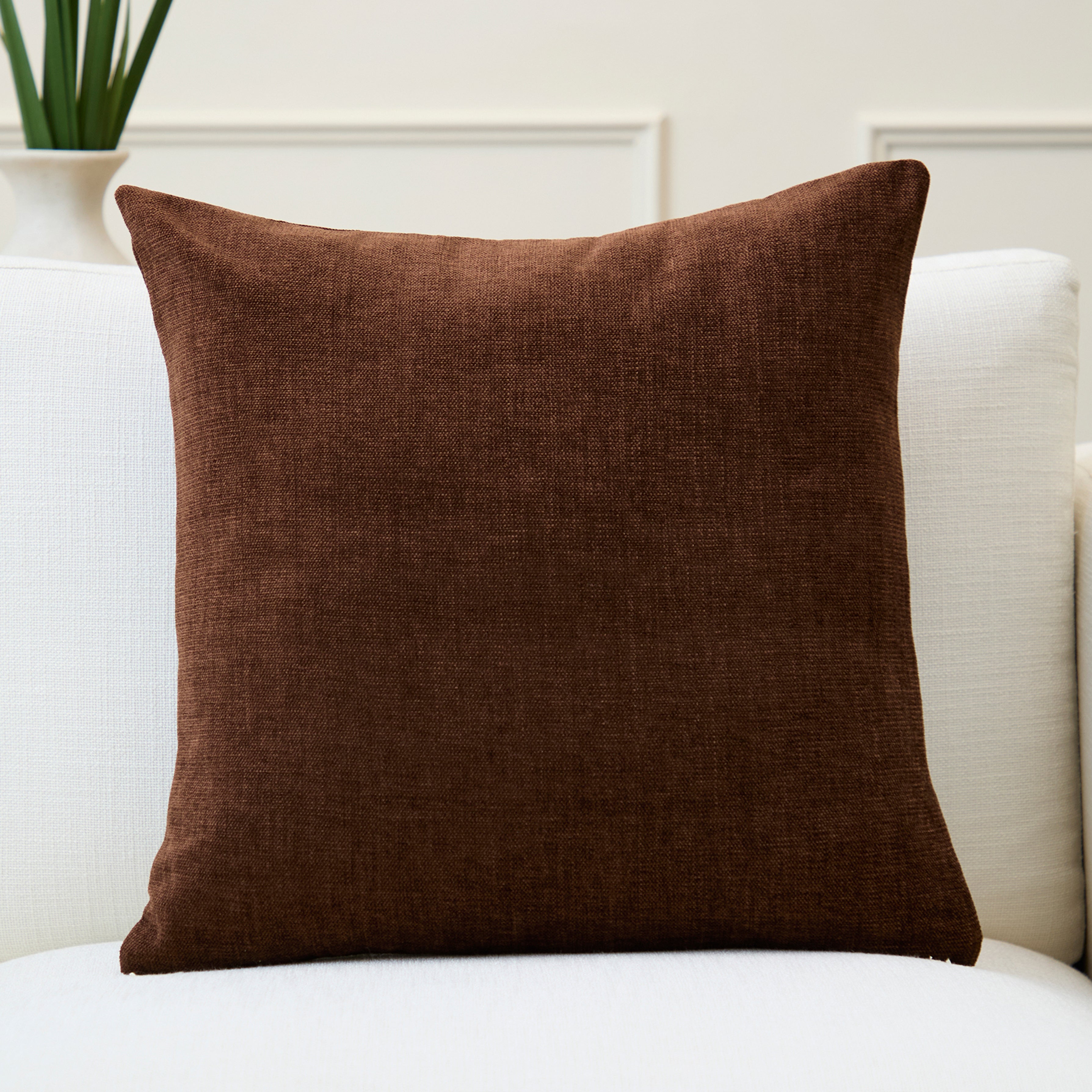 Chenille Solid Chocolate Cushion Cover (Pack of 1)