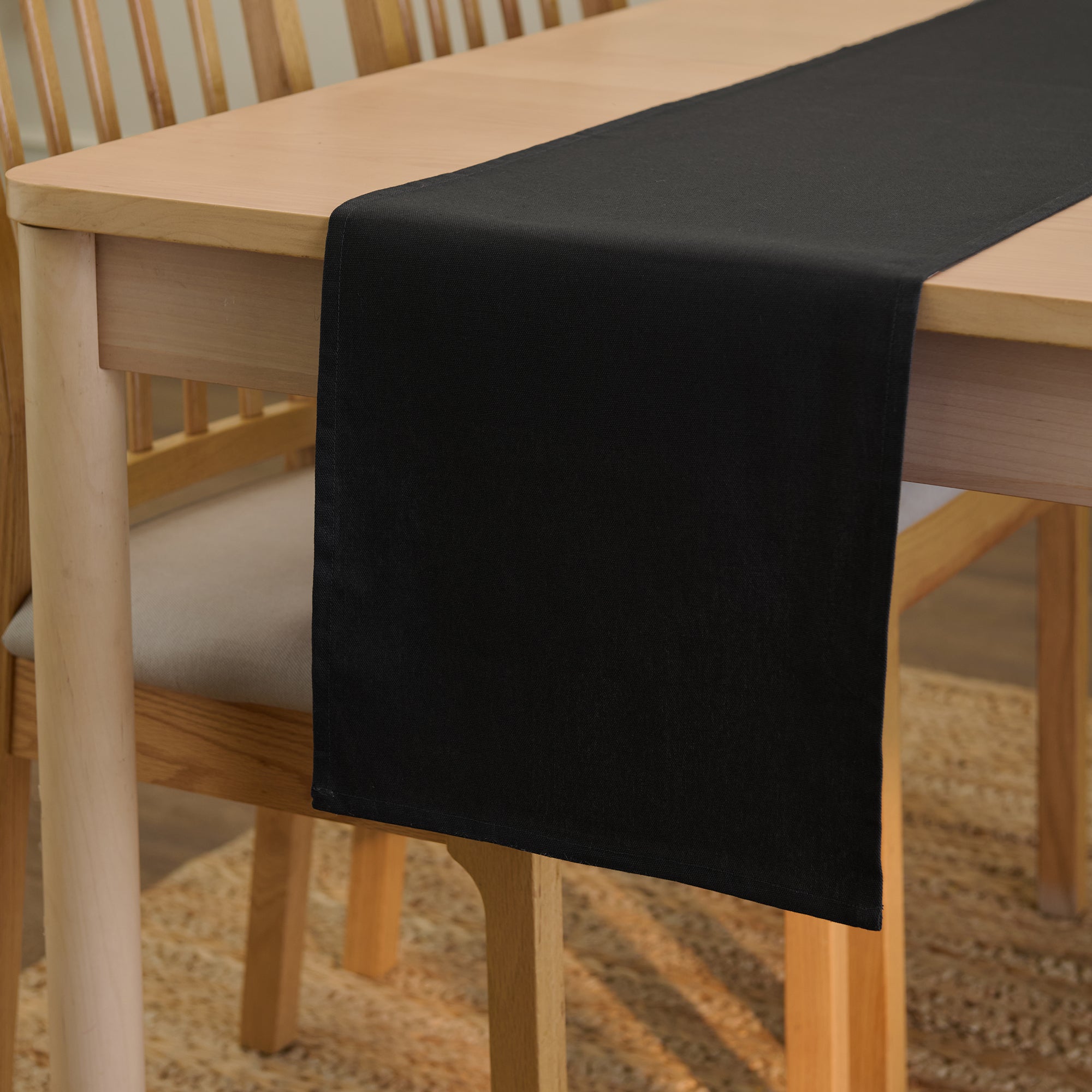 Cotton Jet Black Table Runner (Pack of 1)