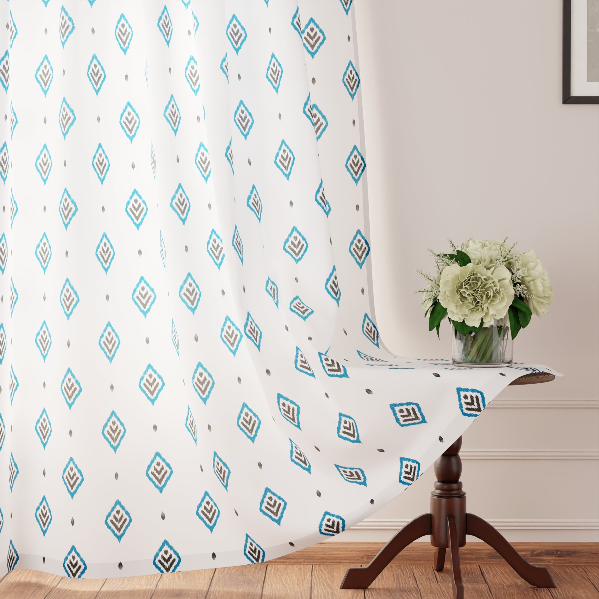 Polyester Diamond Turq Curtain (Pack of 2)
