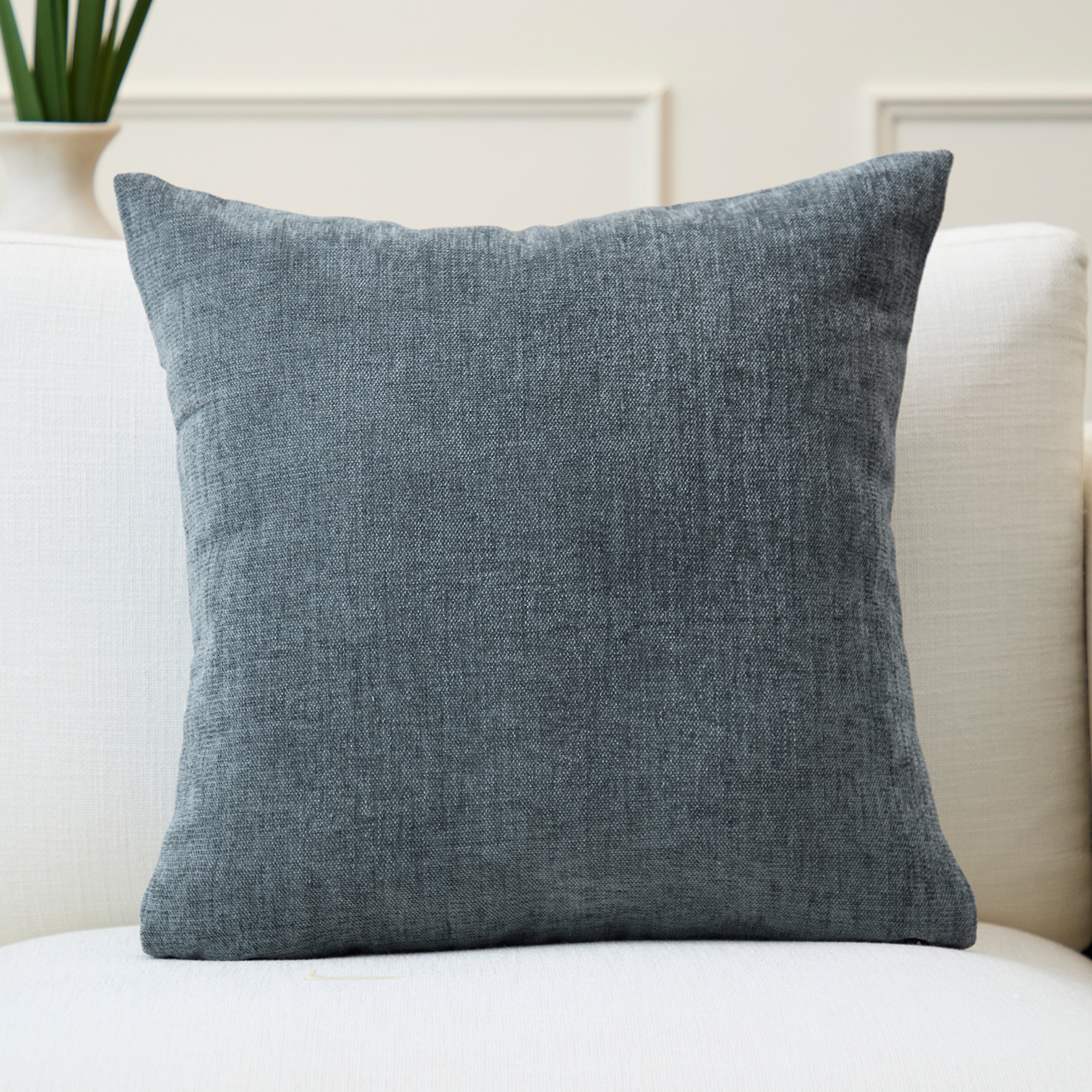 Chenille Solid Denim Cushion Cover (Pack of 1)