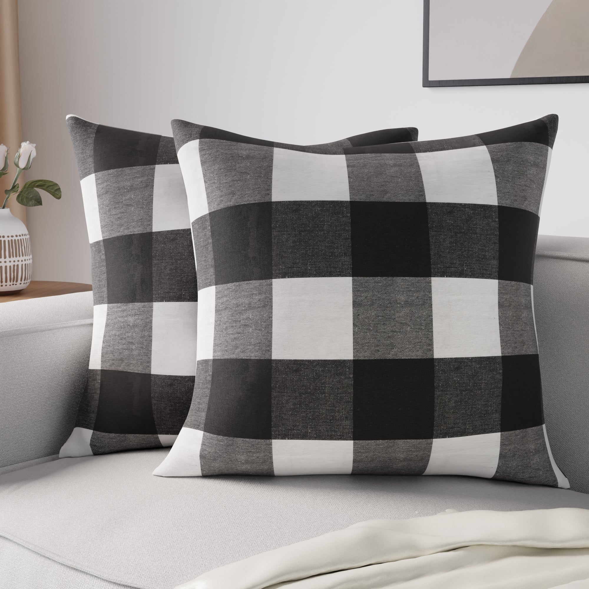 Cotton Buffalo Black Checks Cushion Cover (Pack of 2)