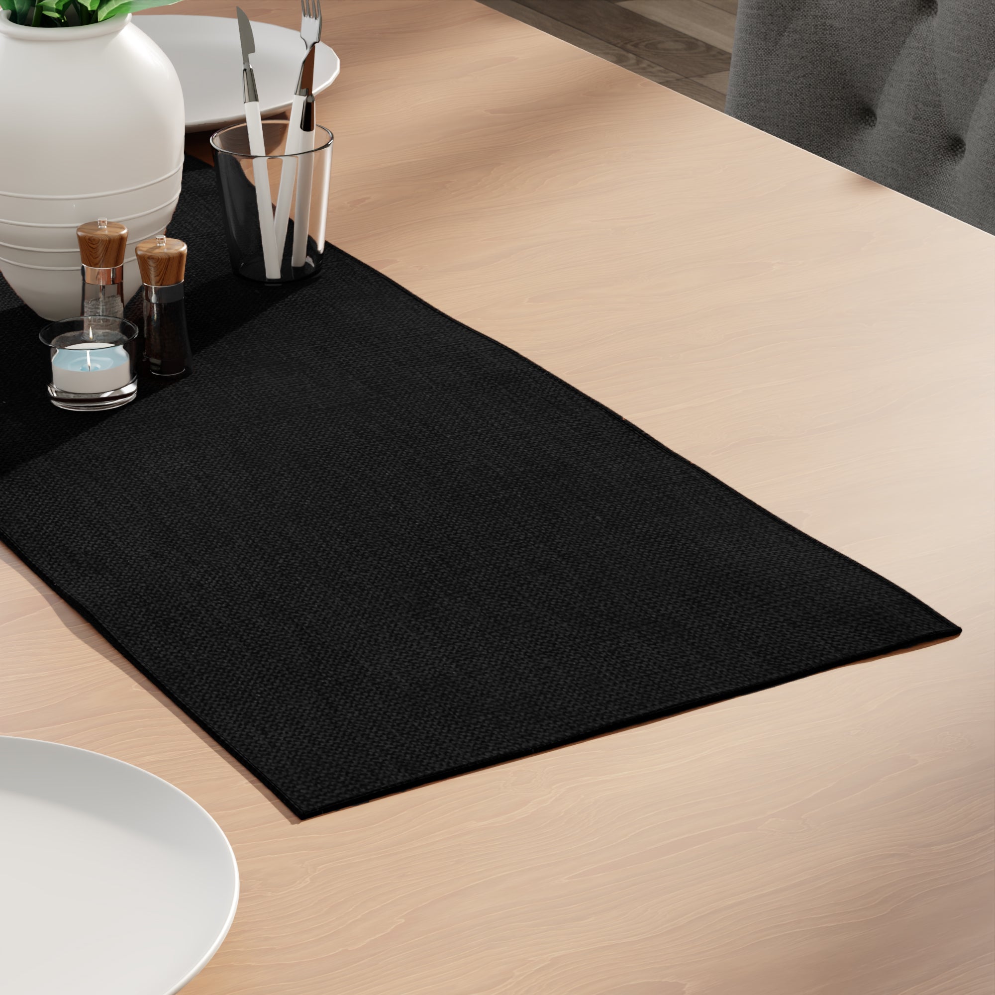 Chenille Black Table Runner