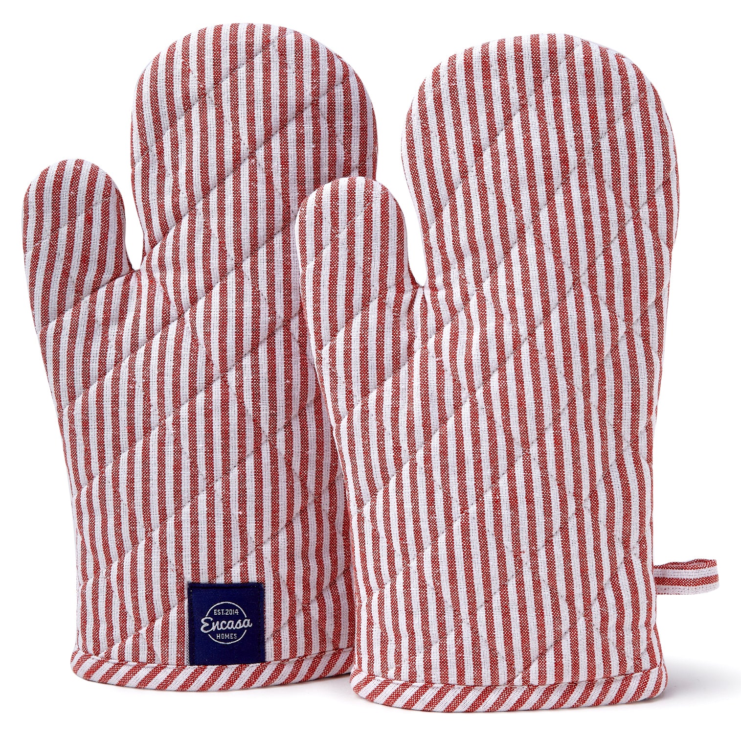Cotton Ticking Red Oven Gloves (Pack of 2)