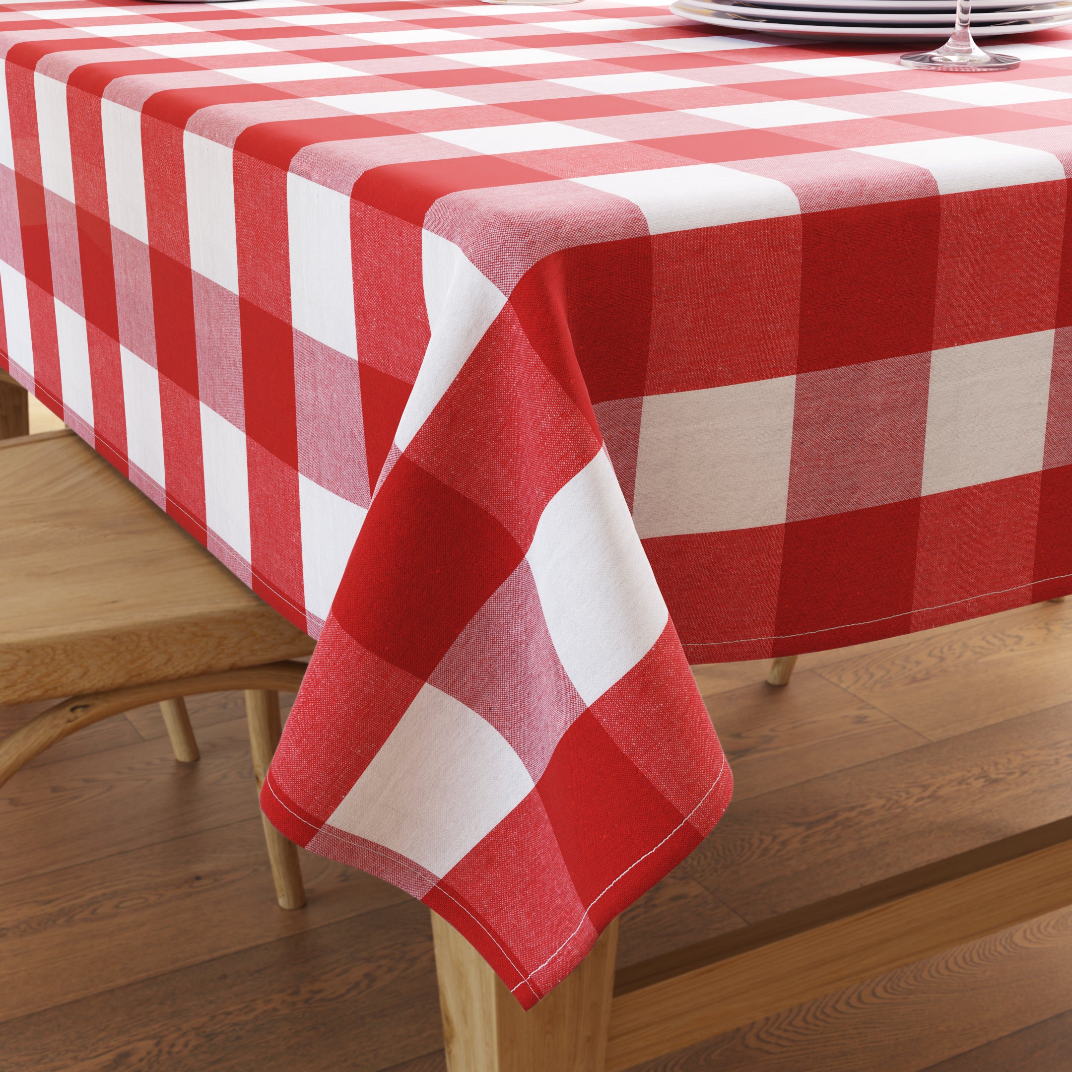 Cotton Buffalo Red Checks Table Cloth (Pack of 1)