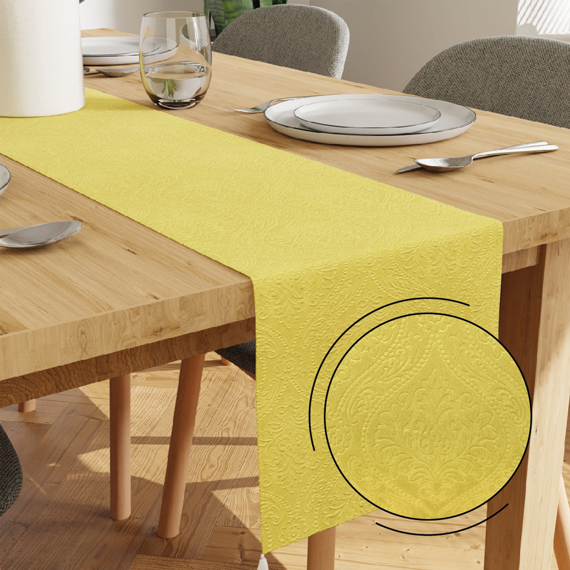 Embossed Velvet Pale Lime Table Runner