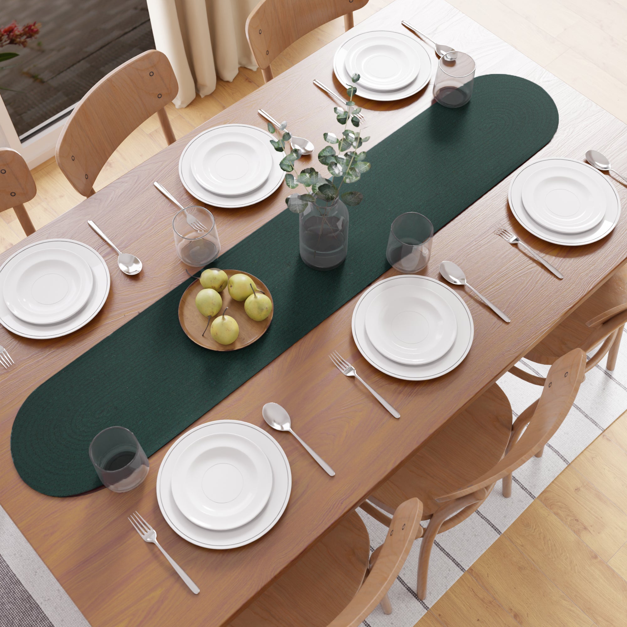 Cotton Dark Green Table Runner (Pack of 1)