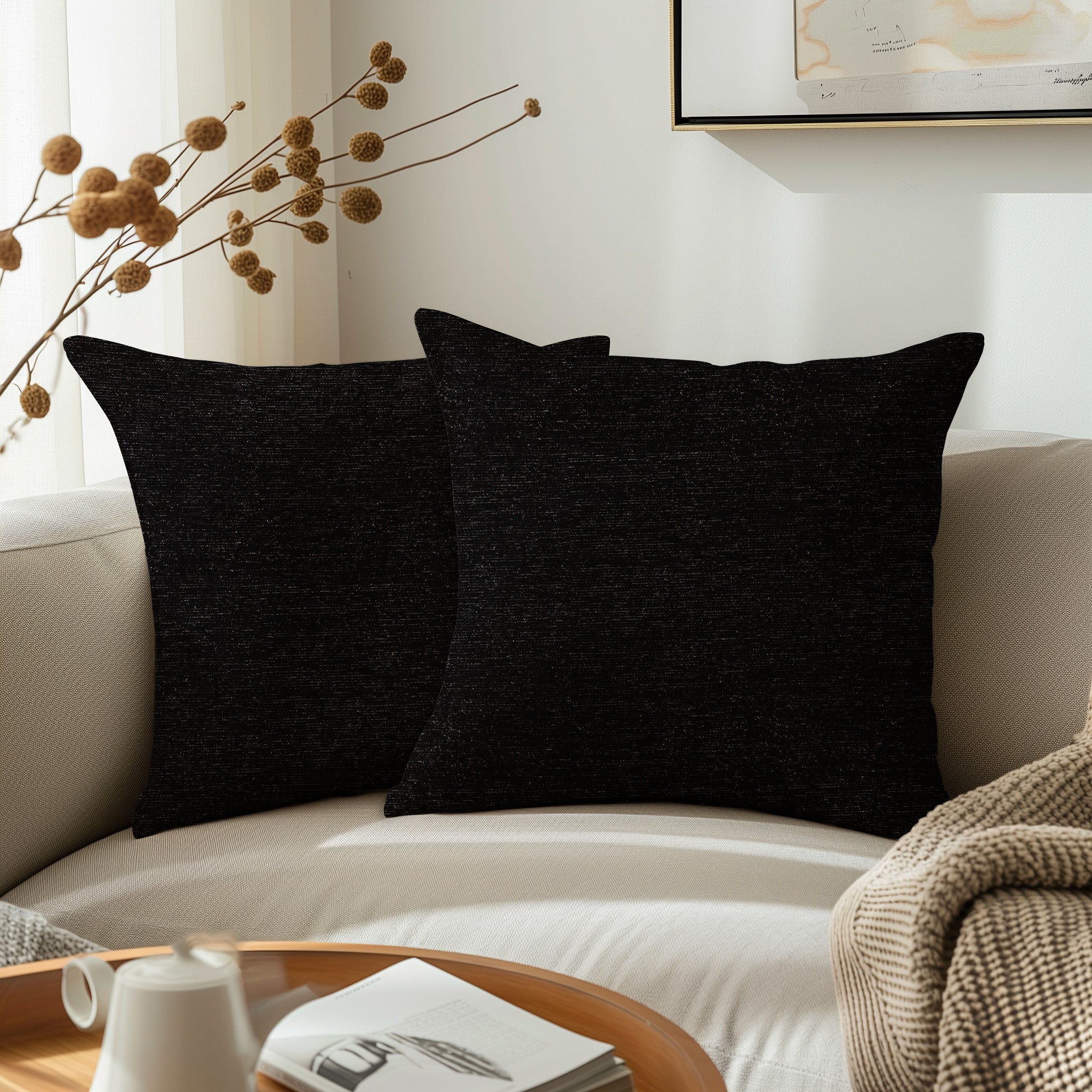 Chenille Black 1 Cushion Cover (Pack of 2)