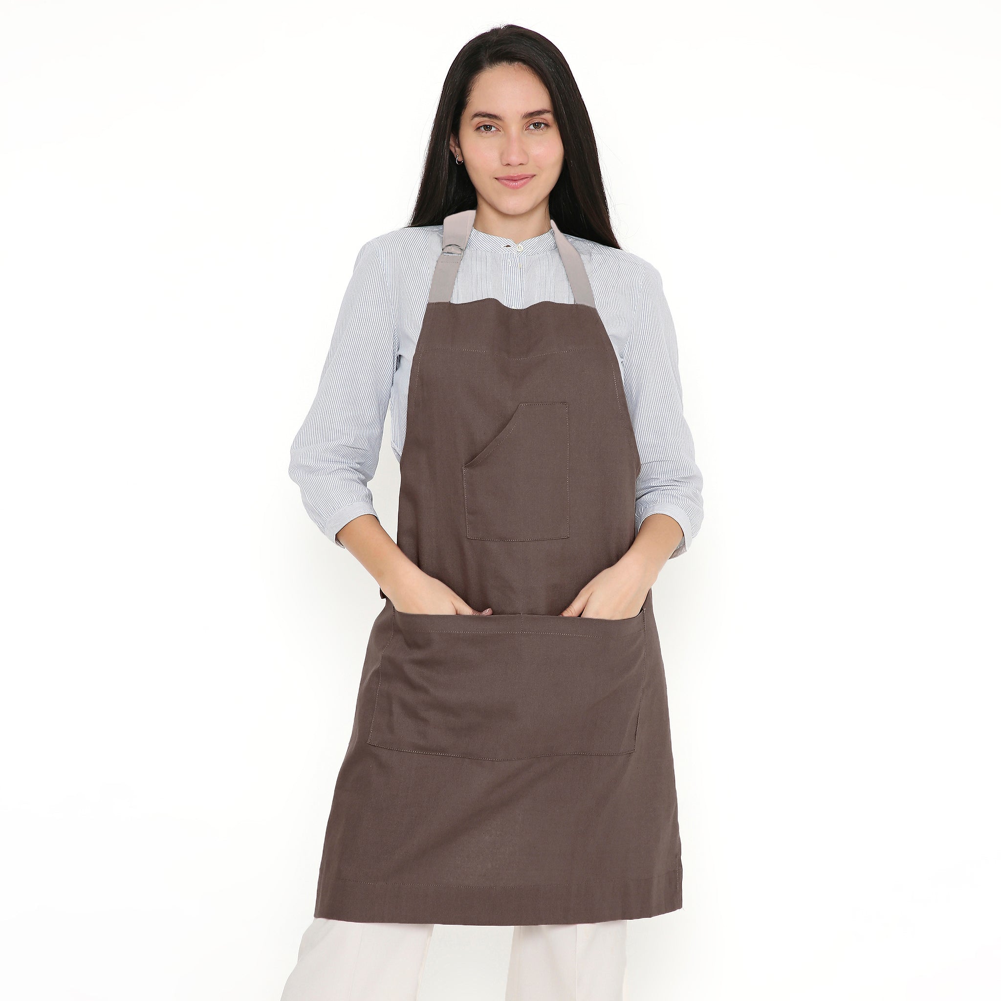Yarn Dyed Cotton Dark Taupe & Beige Apron (Pack of 1)