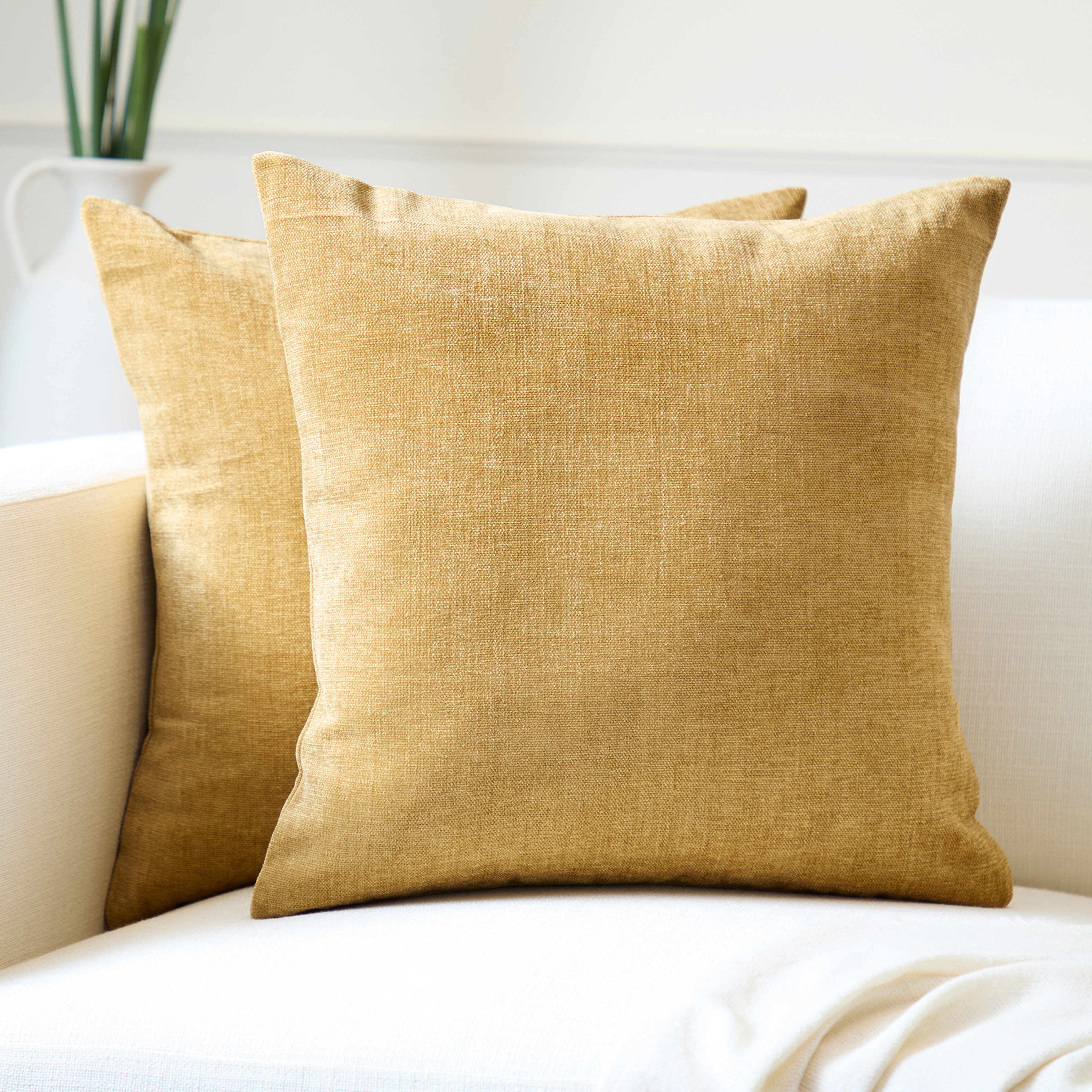 Chenille Mustard Cushion Cover (Pack of 2)