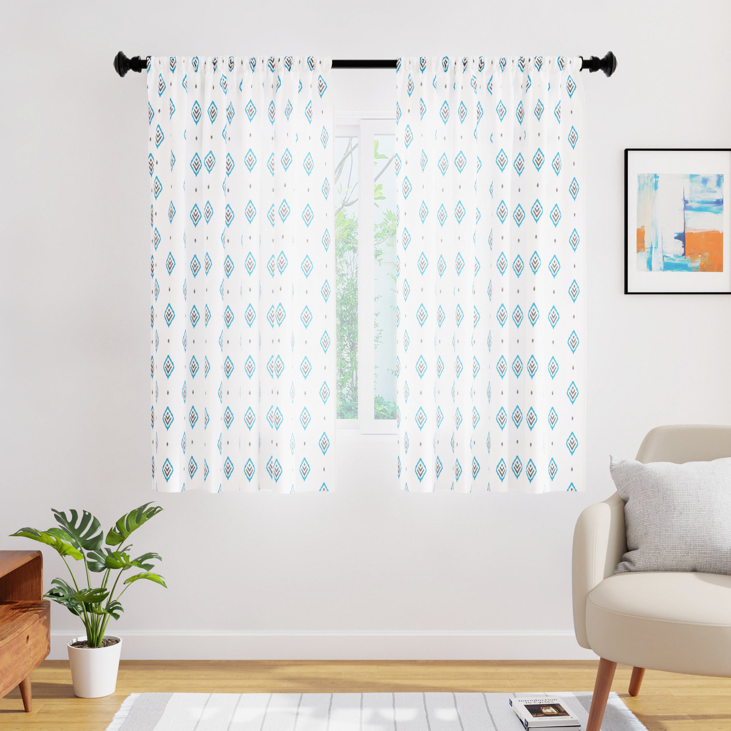 Polyester Diamond Turq Curtain (Pack of 2)