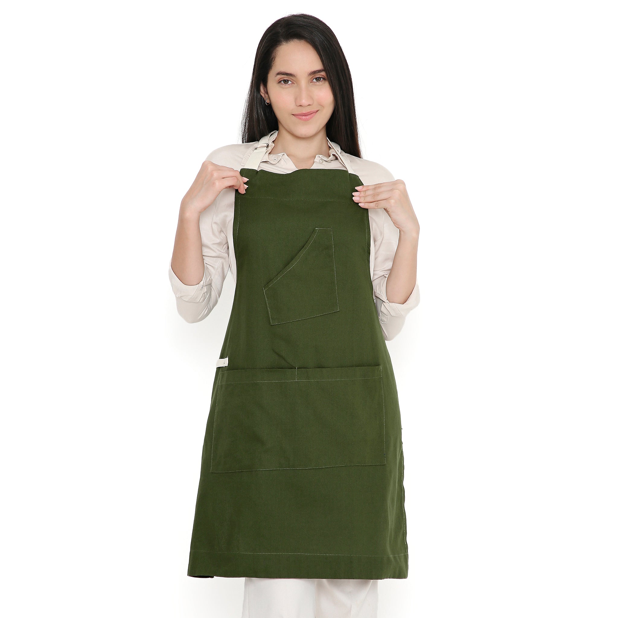Cotton Leaf Green Apron (Pack of 1)