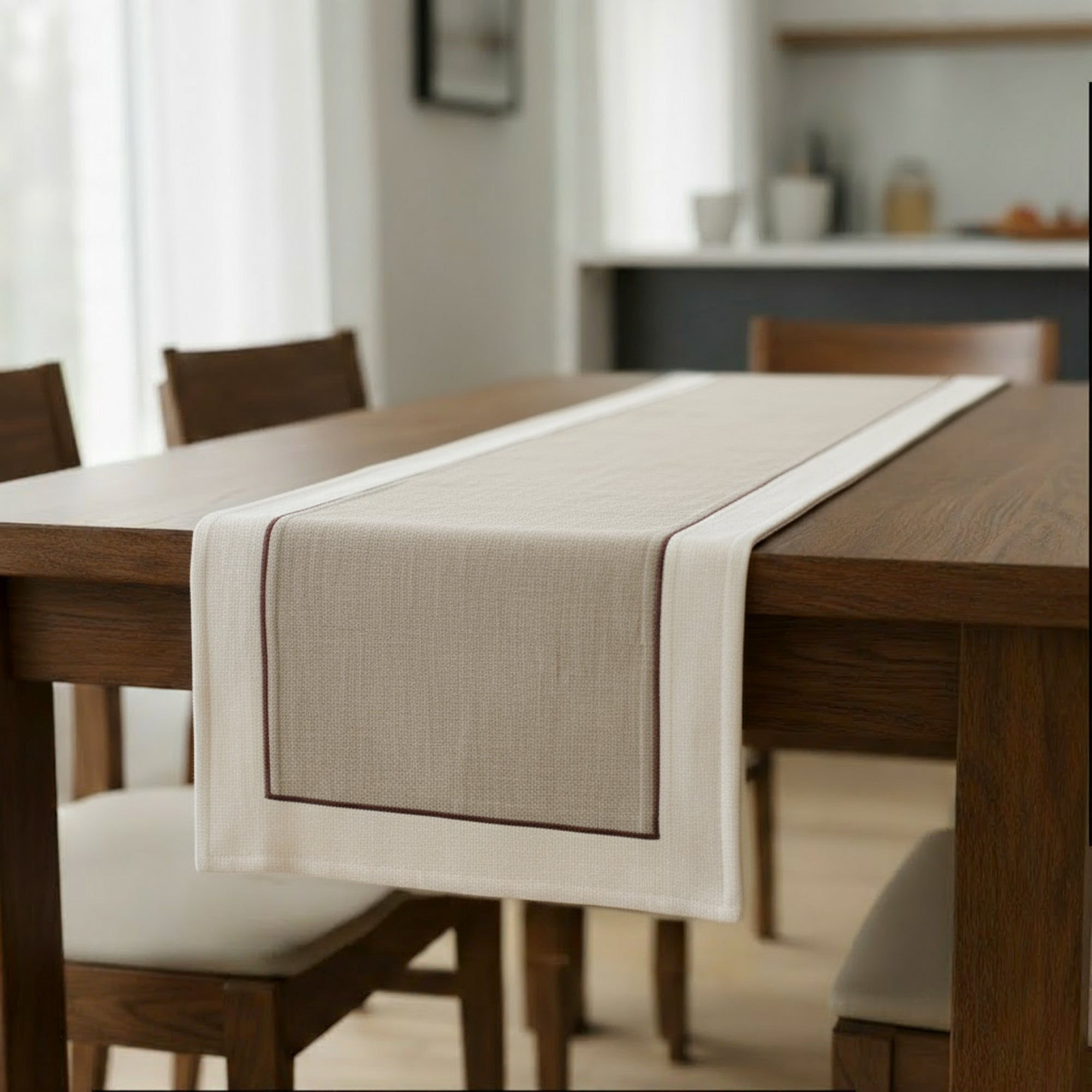 Cotton Off White & Beige Table Runner (Pack of 1)