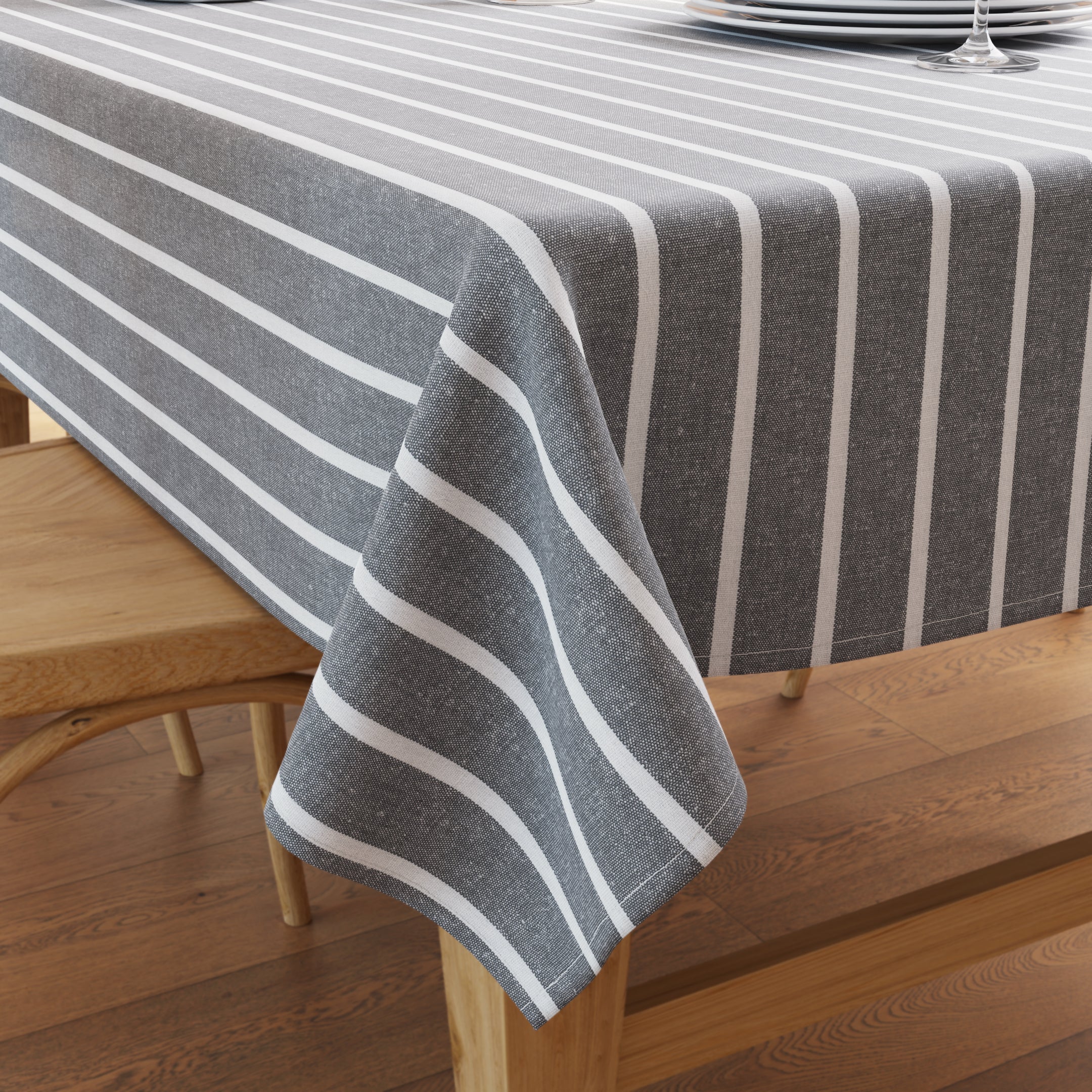 Cotton Roma Grey Stripes Table Cloth (Pack of 1)