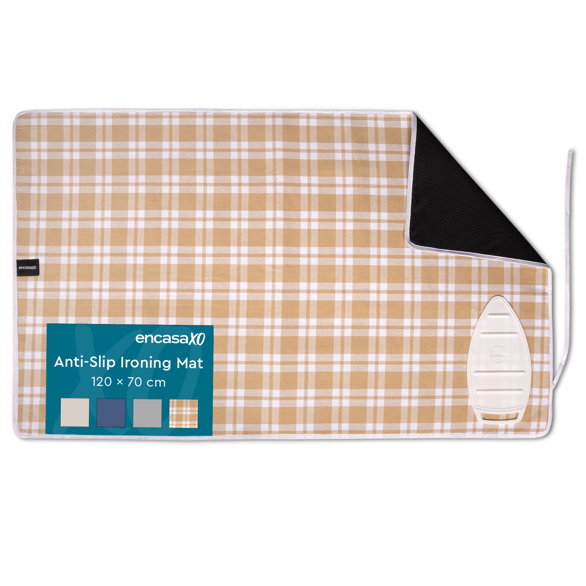 Cotton Franca Beige Checks Luxury Antiskid Ironing Mat (Pack of 1)