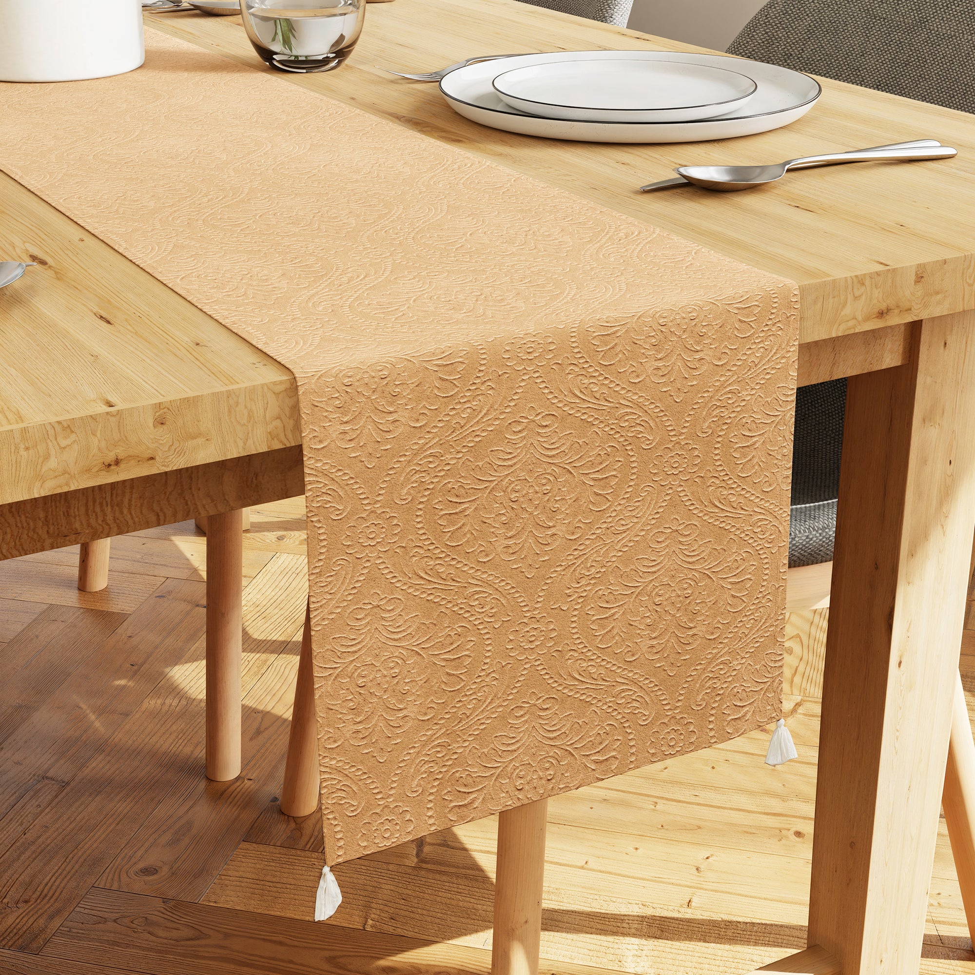 Embossed Velvet Gold Table Runner