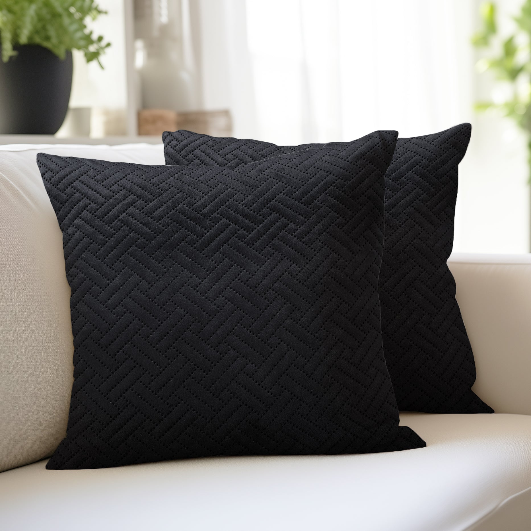 Quilted Velvet Black Cushion Cover (Pack of 2)