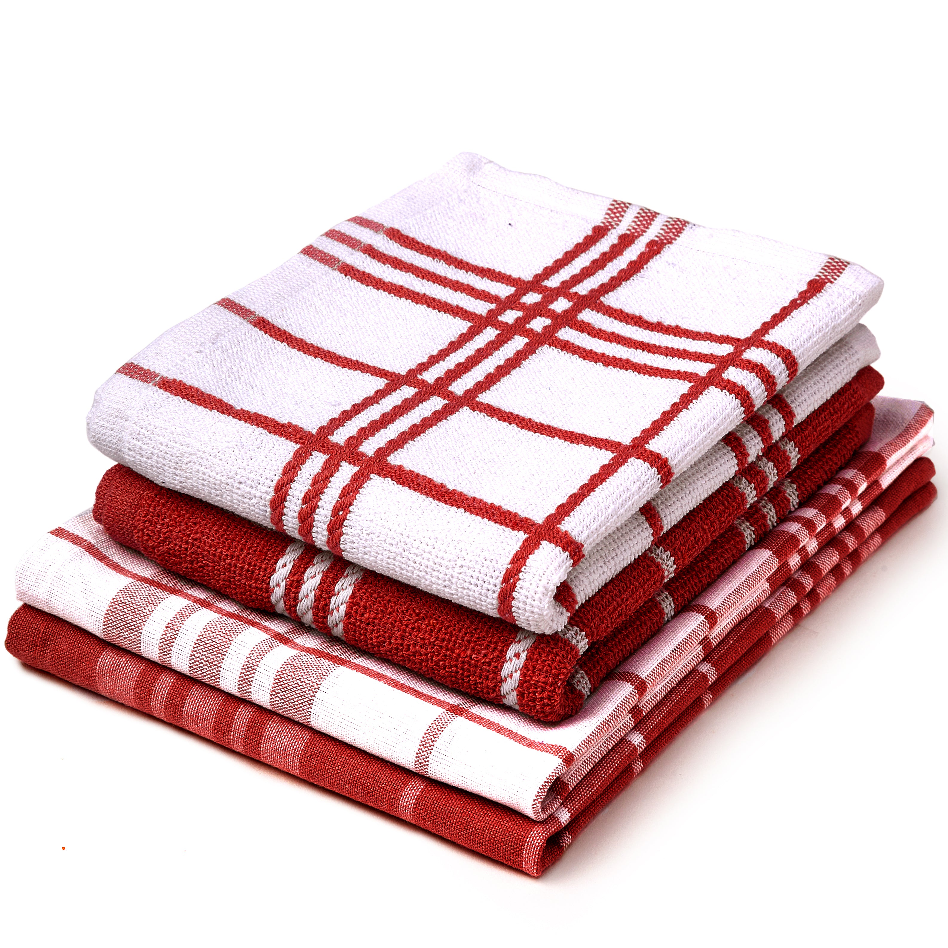 Cotton Red Non-terry+Terry Kitchen Towel (Pack of 4)