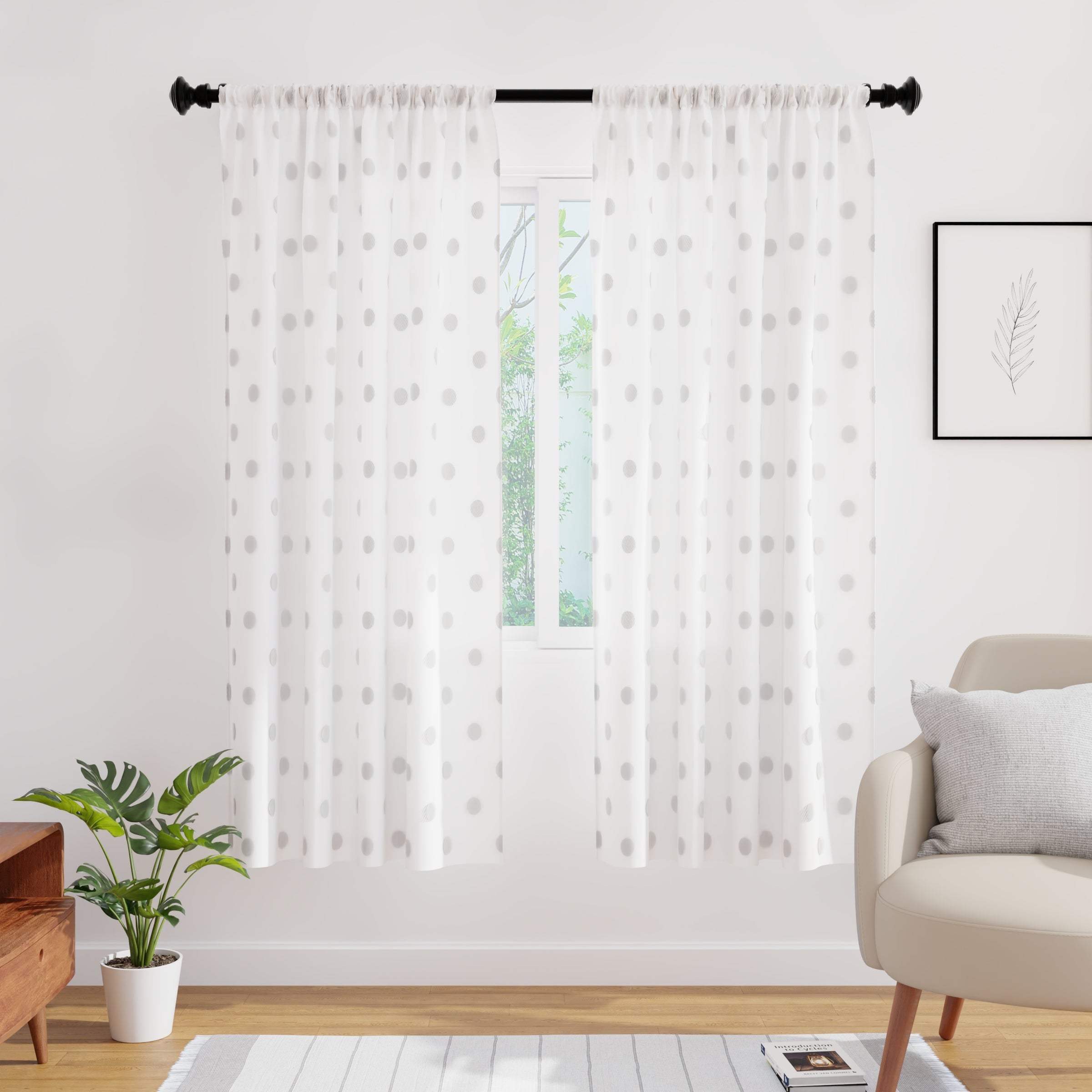 Polyester Dollar White Curtain (Pack of 2)