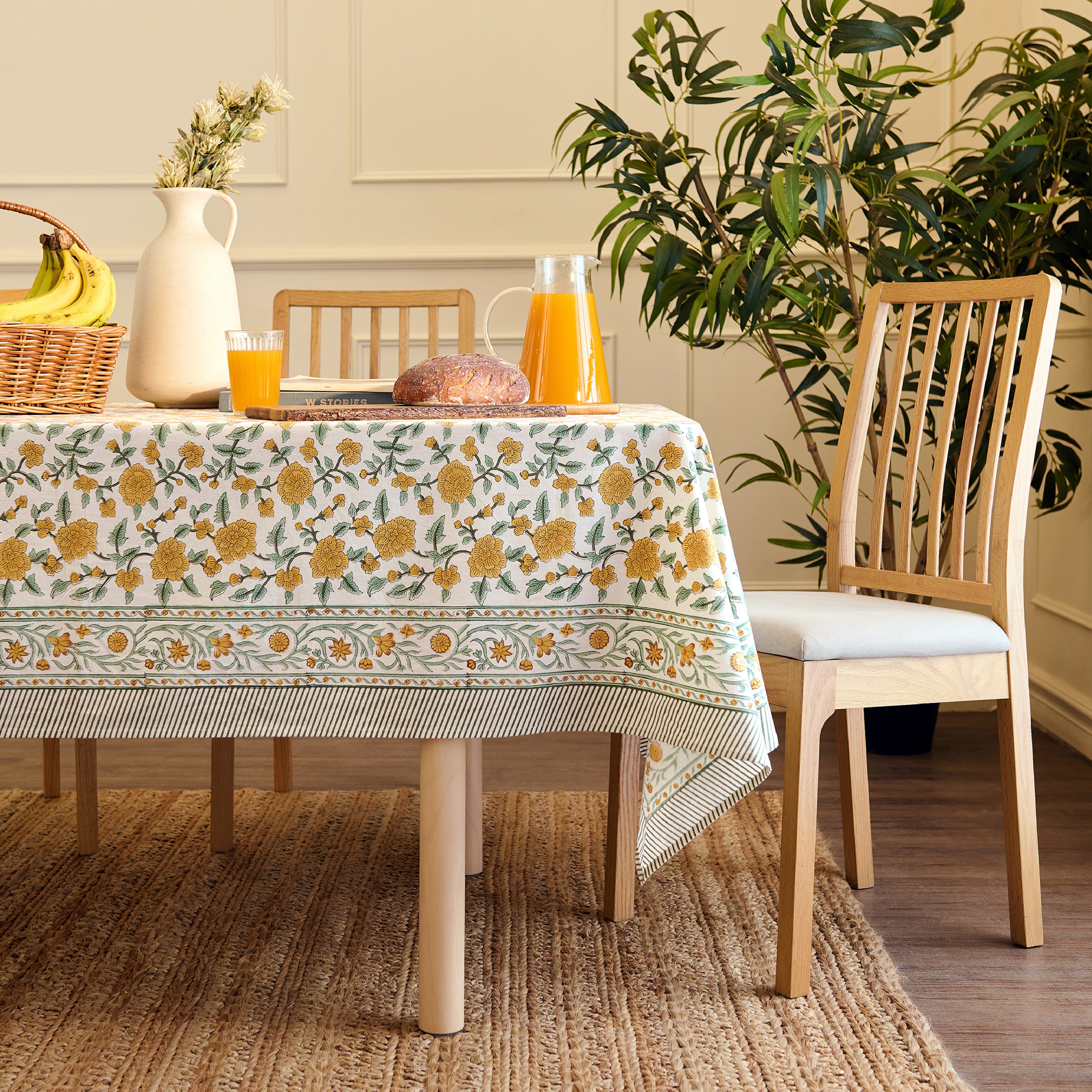Jaipuri Hand block Print Cotton Yellow Tablecloth