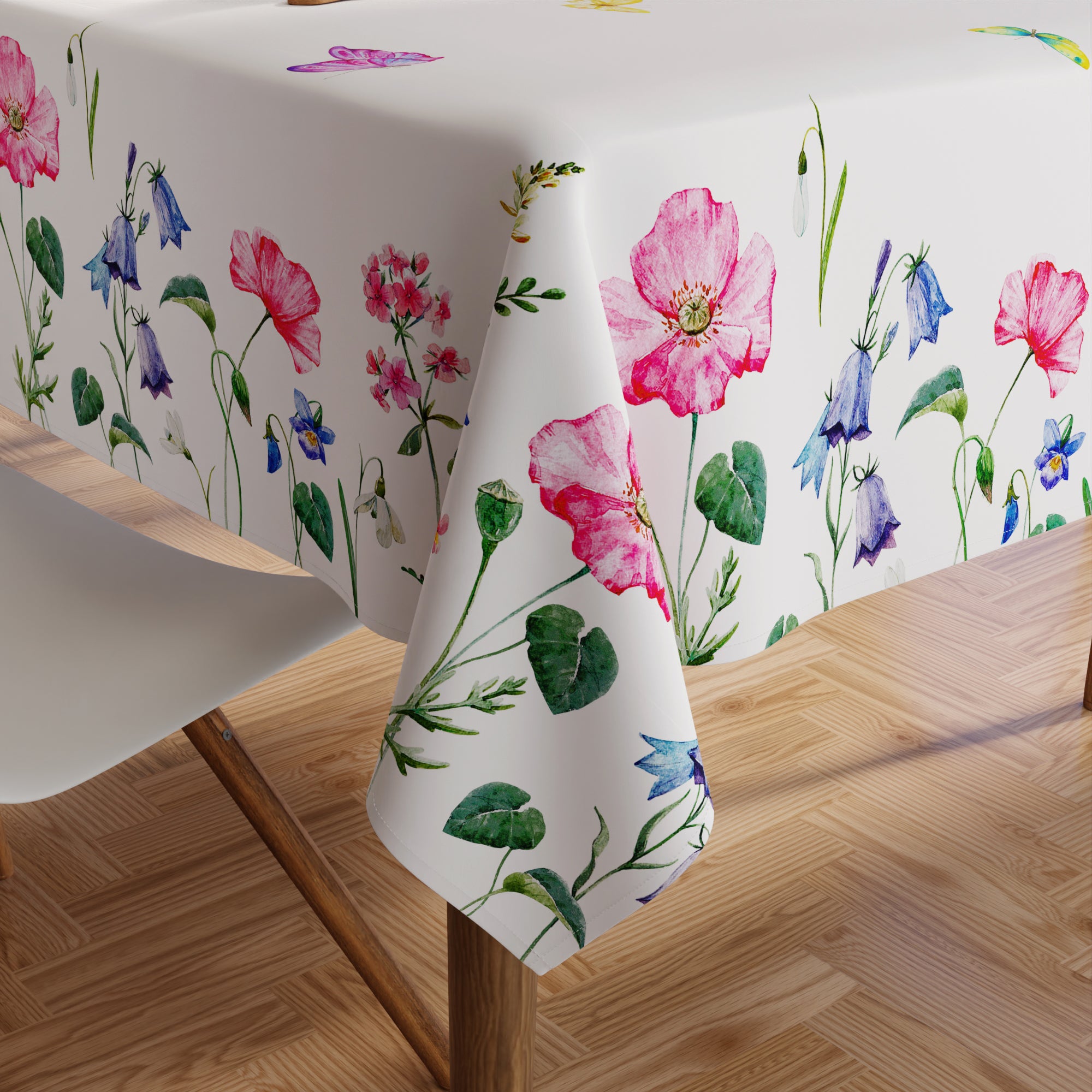Polyester Pink Butterflies Printed Table Cloth