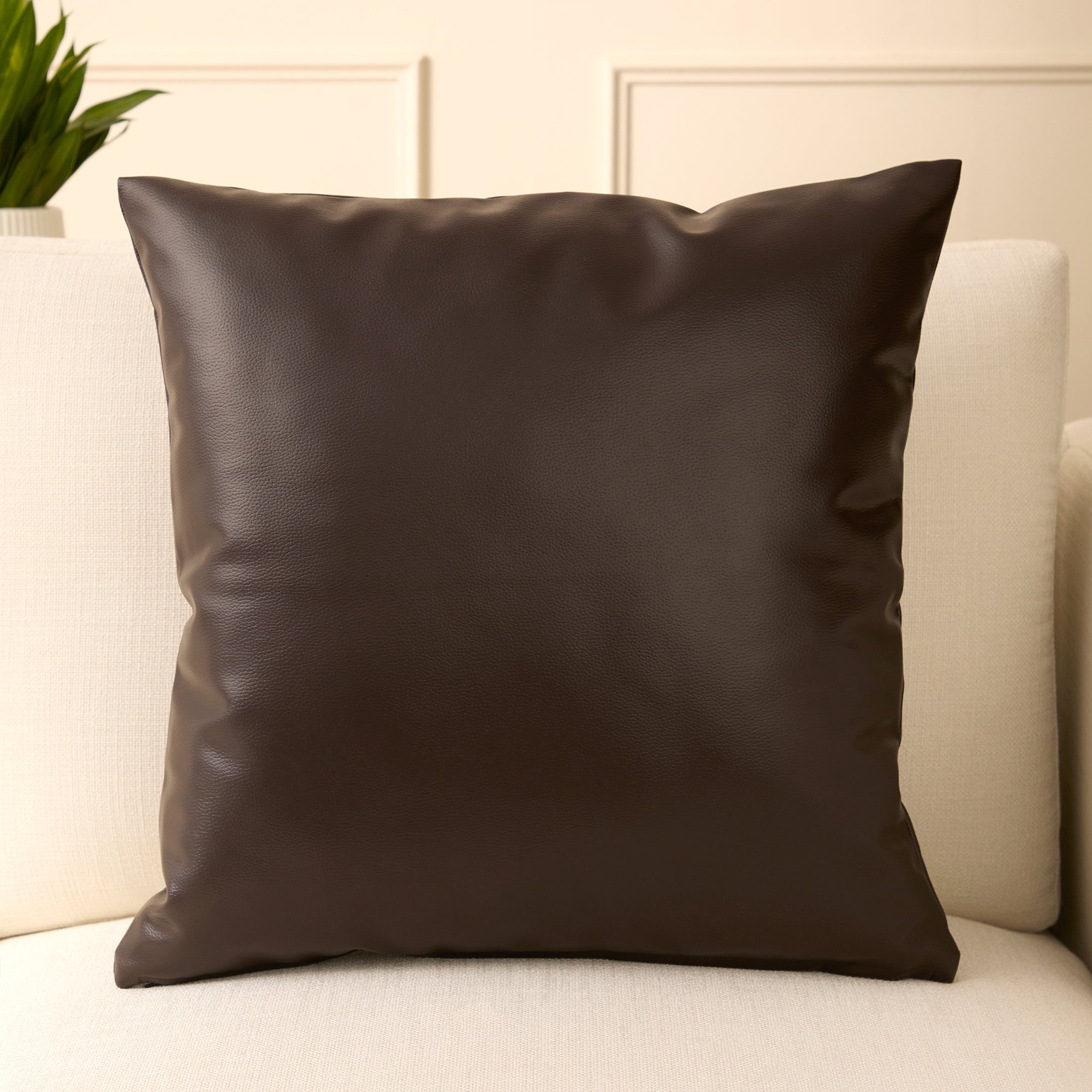 PVC Leather Dark Brown Cushion Cover (Pack of 1)