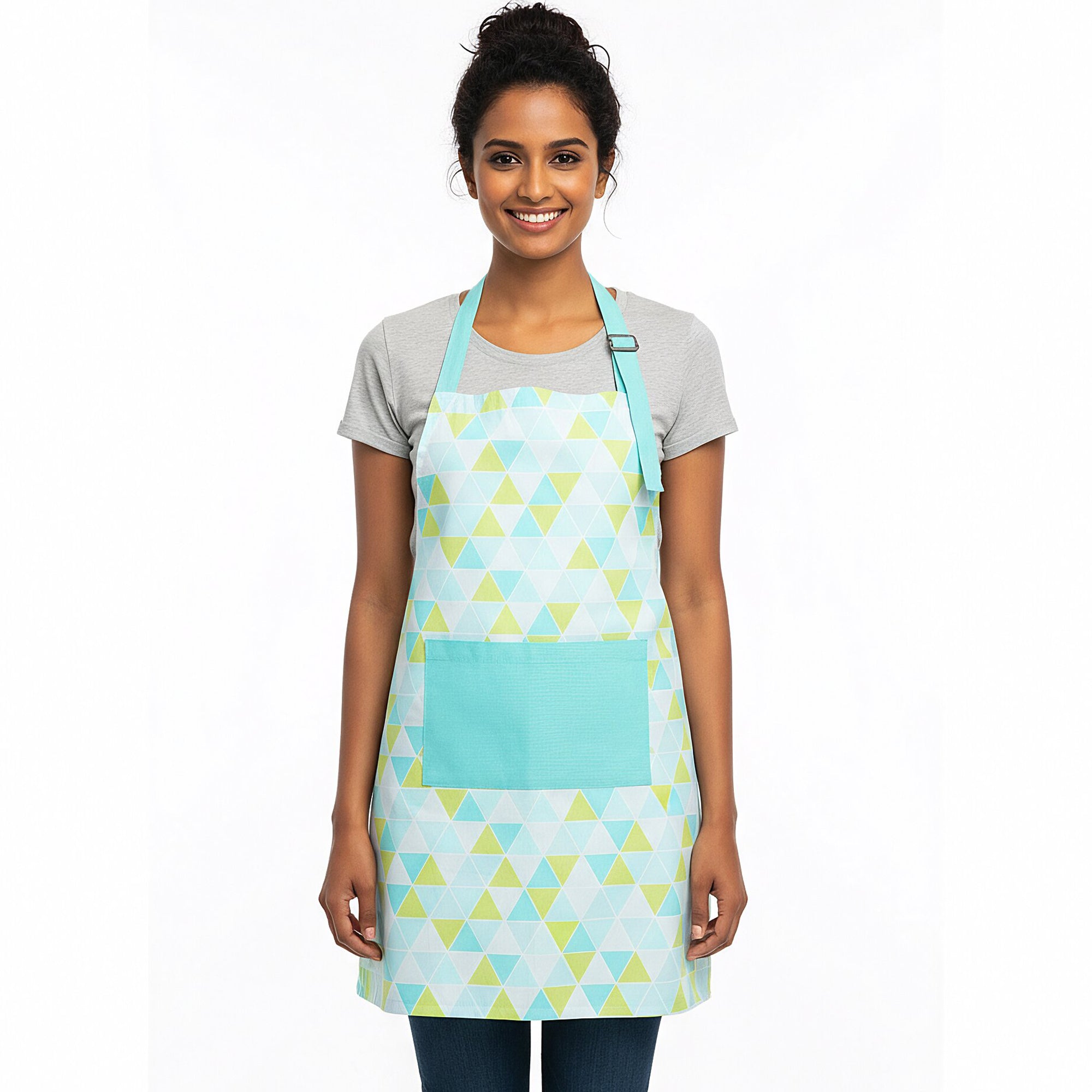 Printed Cotton Triangles Aqua Apron (Pack of 1)